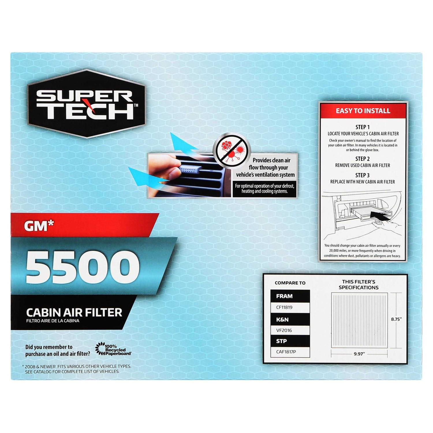 Supertech Cabin Air Filter 5500 Replacement Cabin Air/Dust Filter for GM Fits select - Image 5