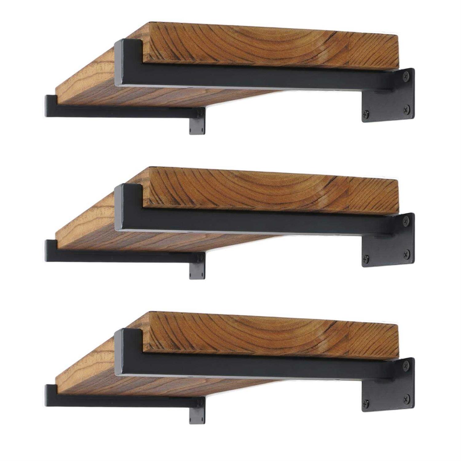 EZYDECOR 6Pcs Floating Shelves Brackets Heavy Duty Wooden Shelf Brackets Decorative Wall Shelf Brackets & Supports with Lip