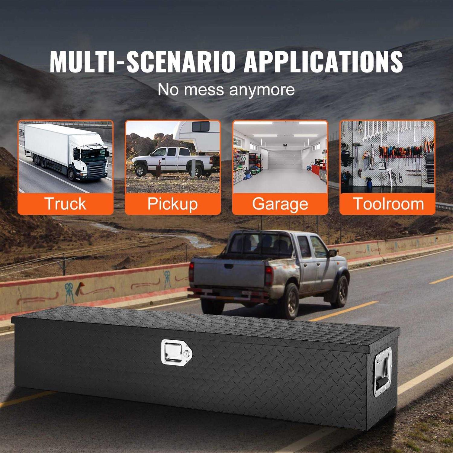 VEVOR Heavy Duty Aluminum Truck Bed Tool Box, Diamond Plate Tool Box with Side Handle and Lock Keys - Image 4