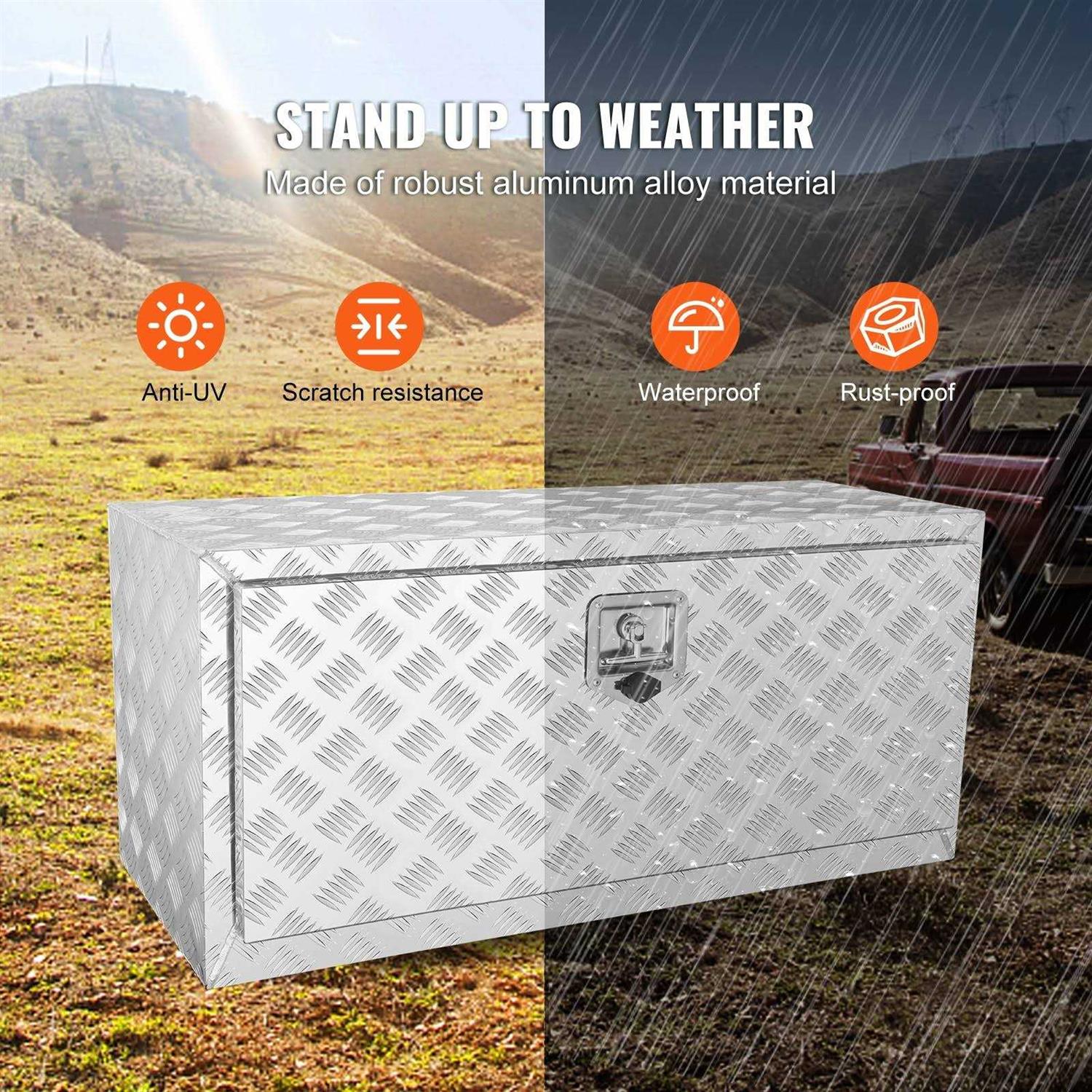 VEVOR Underbody Truck Box Pickup Storage Box, Heavy Duty Aluminum Diamond Plate Tool Box with Lock and Keys - Image 3