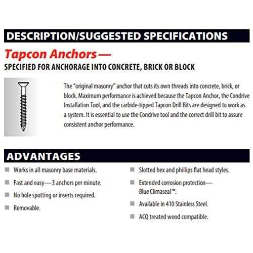Tapcon 1/4 x 1-1/4 Star Torx Head Concrete Anchor Screws 3183407v2 - Image 5