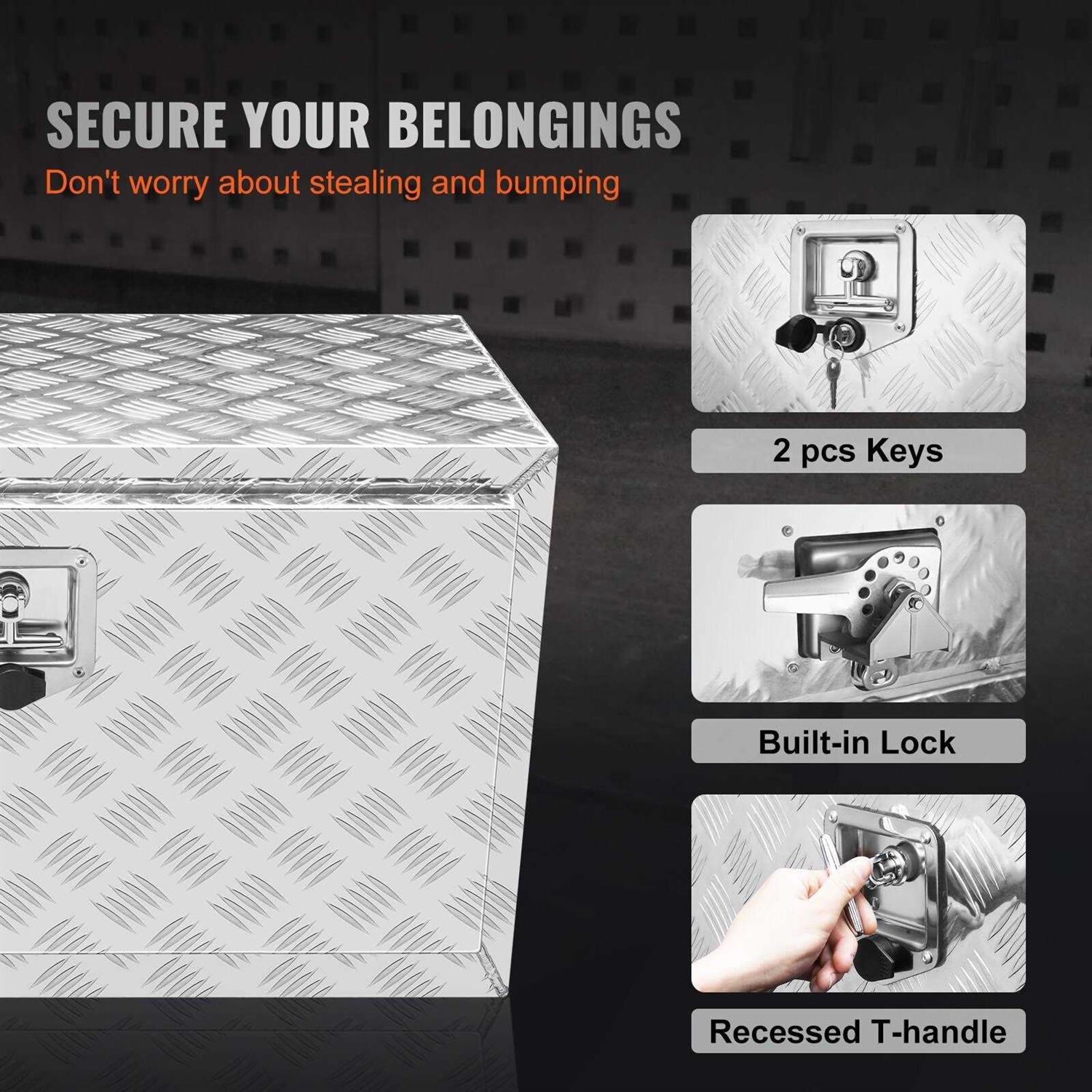 VEVOR Underbody Truck Box Pickup Storage Box, Heavy Duty Aluminum Diamond Plate Tool Box with Lock and Keys - Image 3