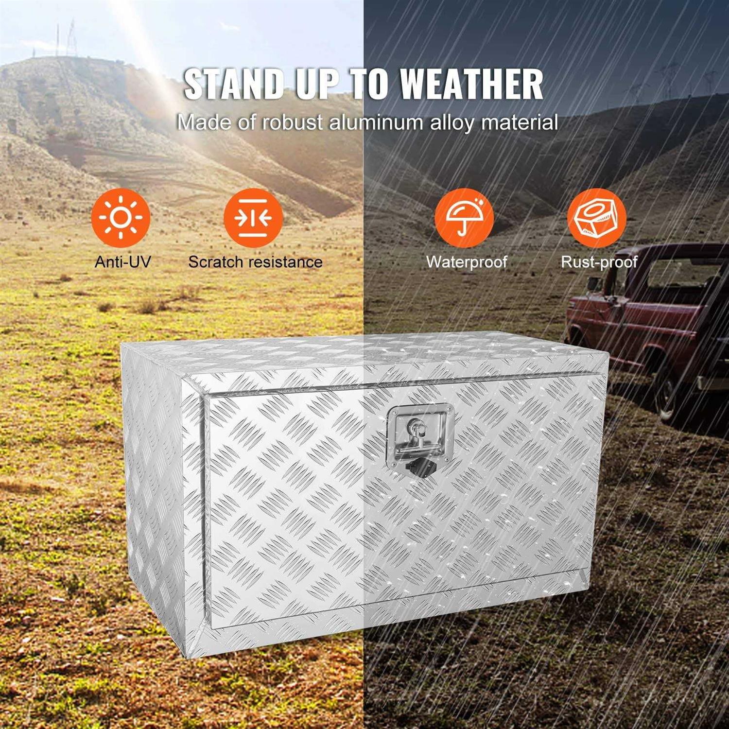 VEVOR Underbody Truck Box Pickup Storage Box, Heavy Duty Aluminum Diamond Plate Tool Box with Lock and Keys - Image 4