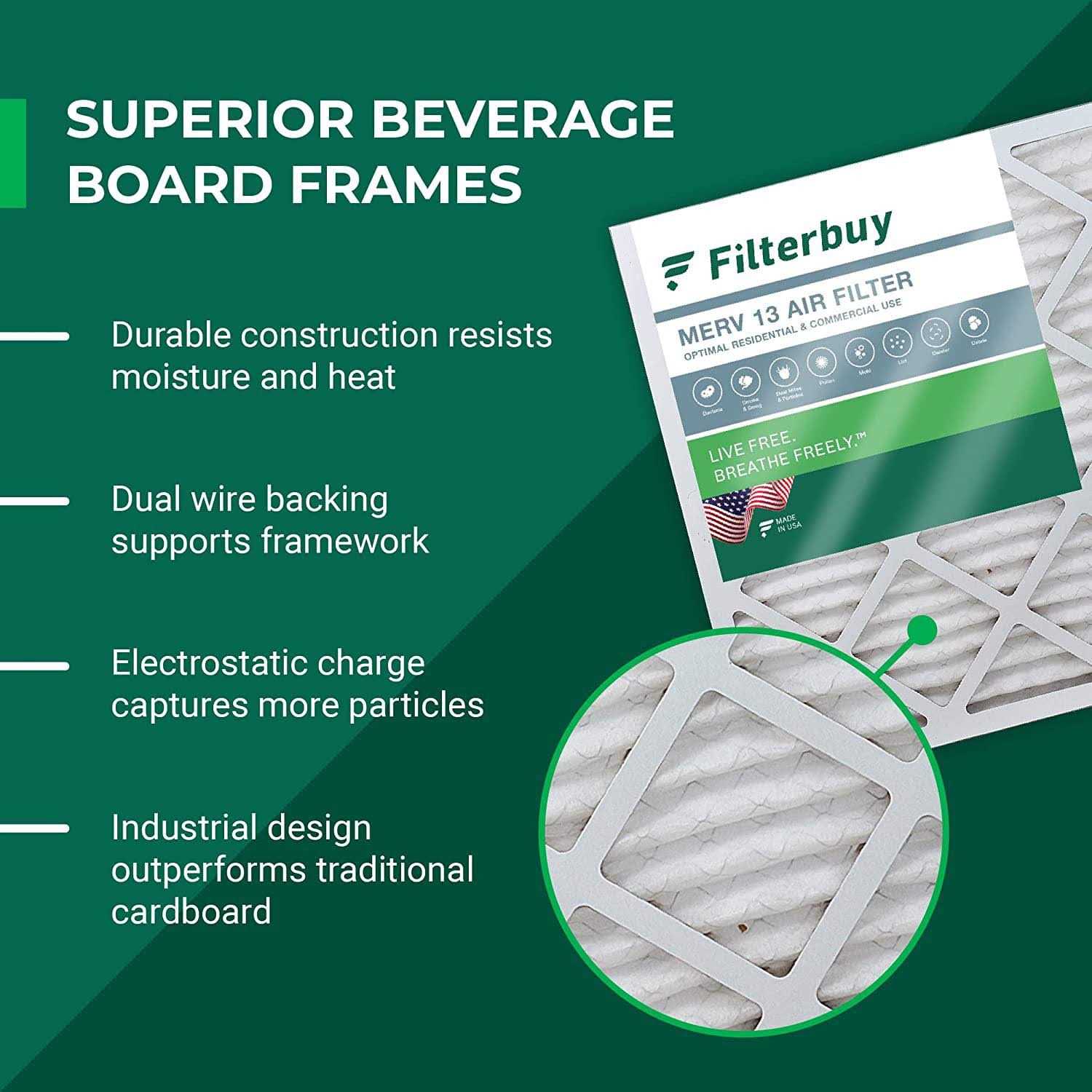 AFB Silver MERV 8 Pleated AC Furnace Air Filter. Pack Filters. 100% produced in The USA - Image 3