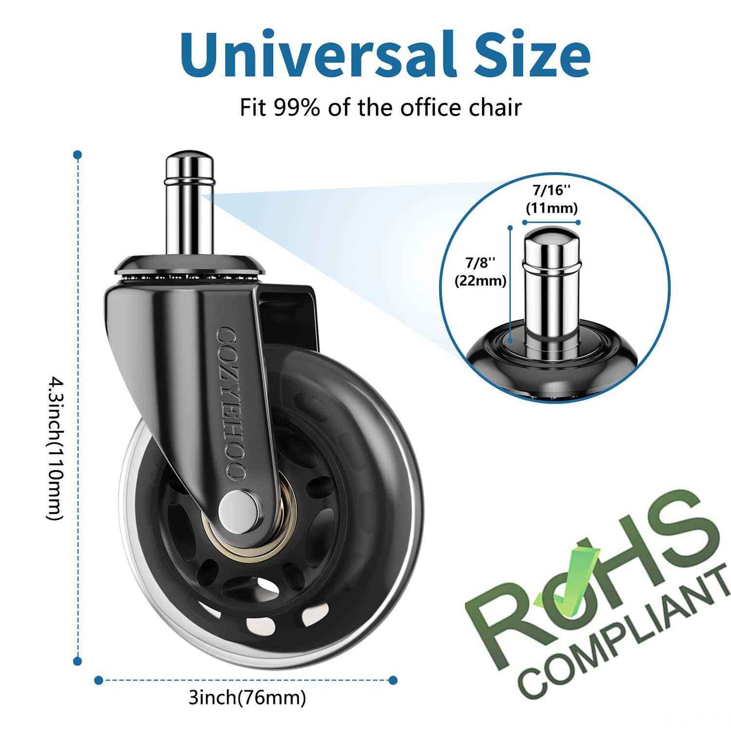 COZYEHOO Office Chair Wheels Heavy-duty Caster Wheels 3 Inch Replacement Wheels For Office Chair - Image 5