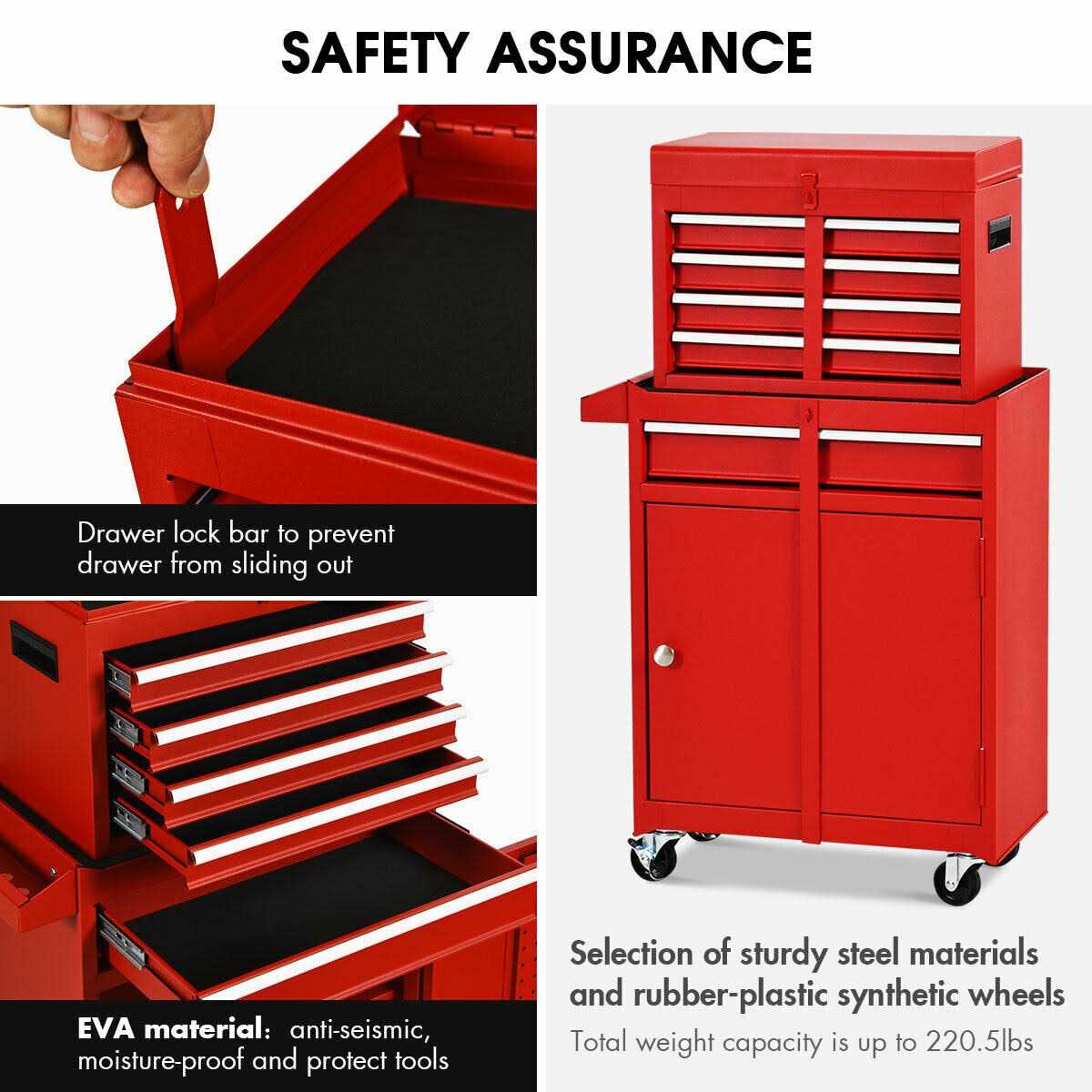 Costway 2 in 1 Tool Chest & Cabinet with 5 Sliding Drawers Rolling Garage Box Organizer - Image 4
