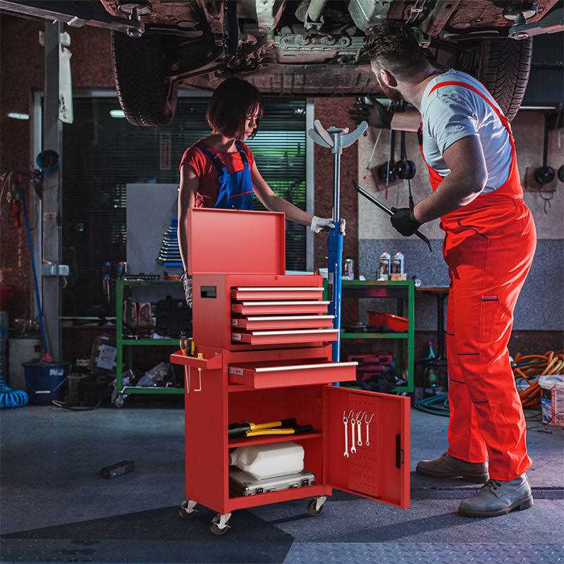Costway 2 in 1 Tool Chest & Cabinet with 5 Sliding Drawers Rolling Garage Box Organizer - Image 5