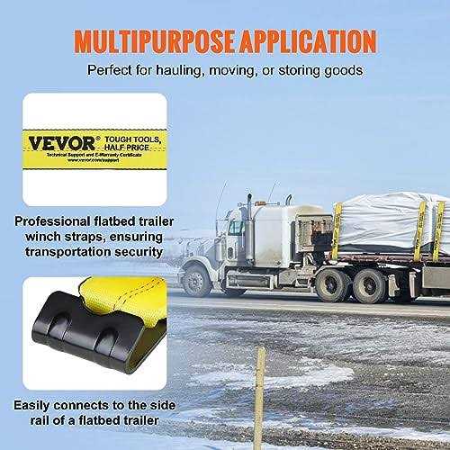VEVOR Truck Straps 4 inchx30' Winch Straps with a Flat Hook Flatbed Tie Downs 15400lbs Load Capacity Flatbed Strap Cargo Control for Flatbeds - Image 3