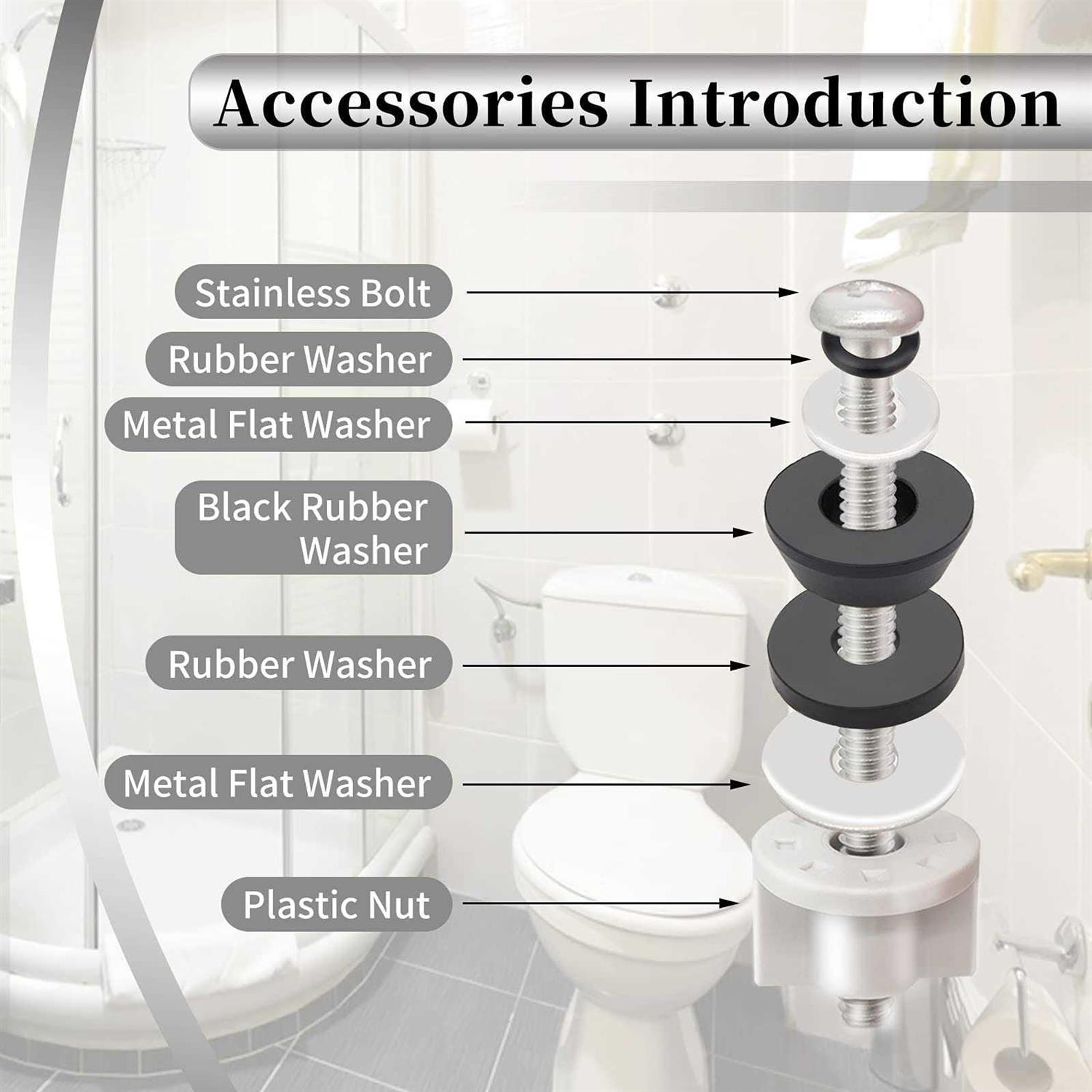 Universal Toilet Seat Hinge Bolts, Waterproof Stainless And Rubber - Image 4