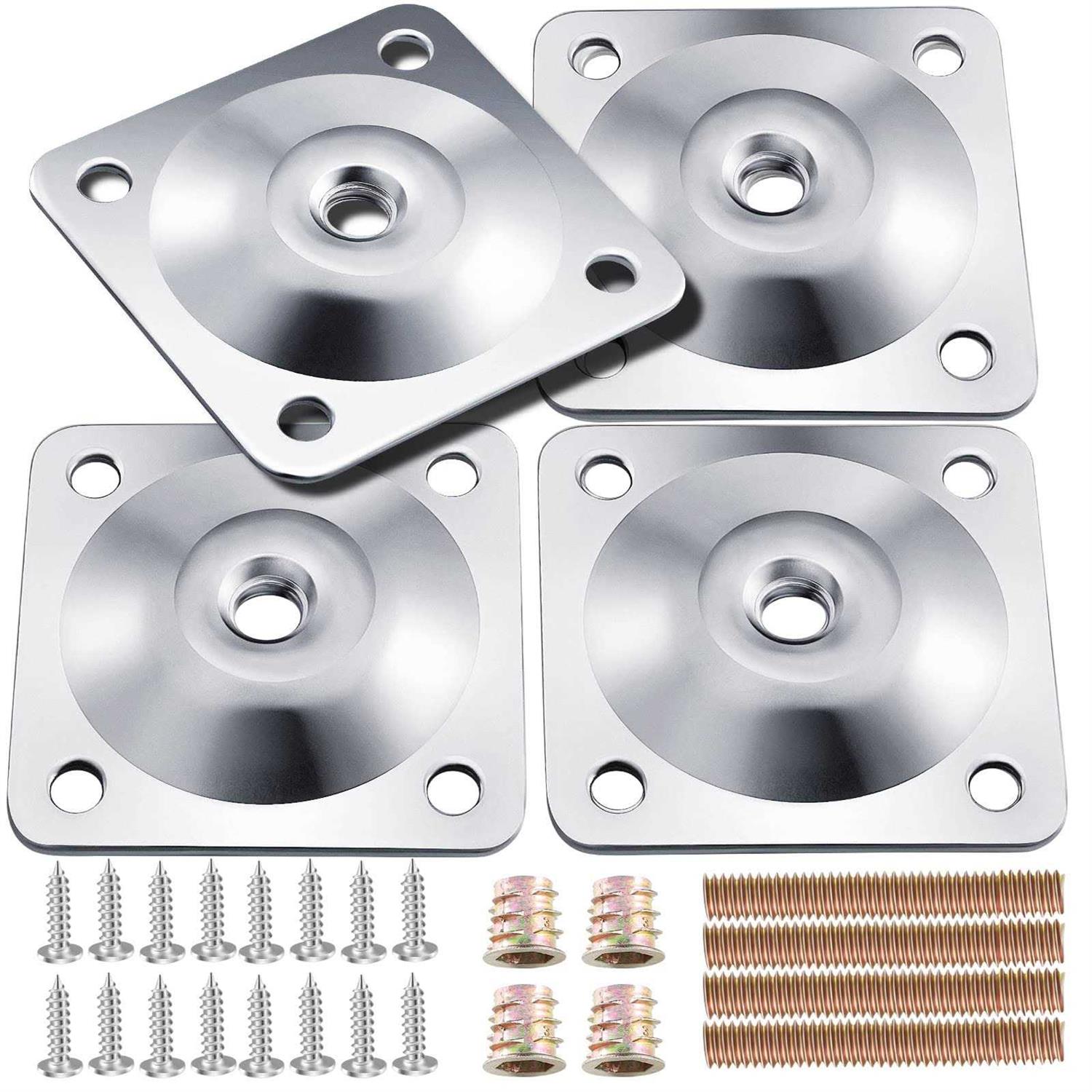 Leg Mounting Plates 4 Sets Furniture Leg Attachment Plates 5/16 Industrial Grade Flat Mounting T-Plates with Hanger Bolts