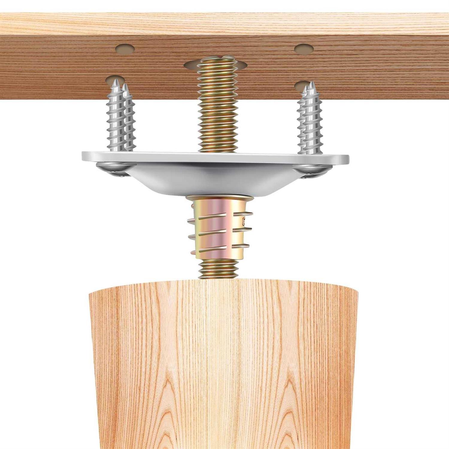 Leg Mounting Plates 4 Sets Furniture Leg Attachment Plates 5/16 Industrial Grade Flat Mounting T-Plates with Hanger Bolts - Image 3