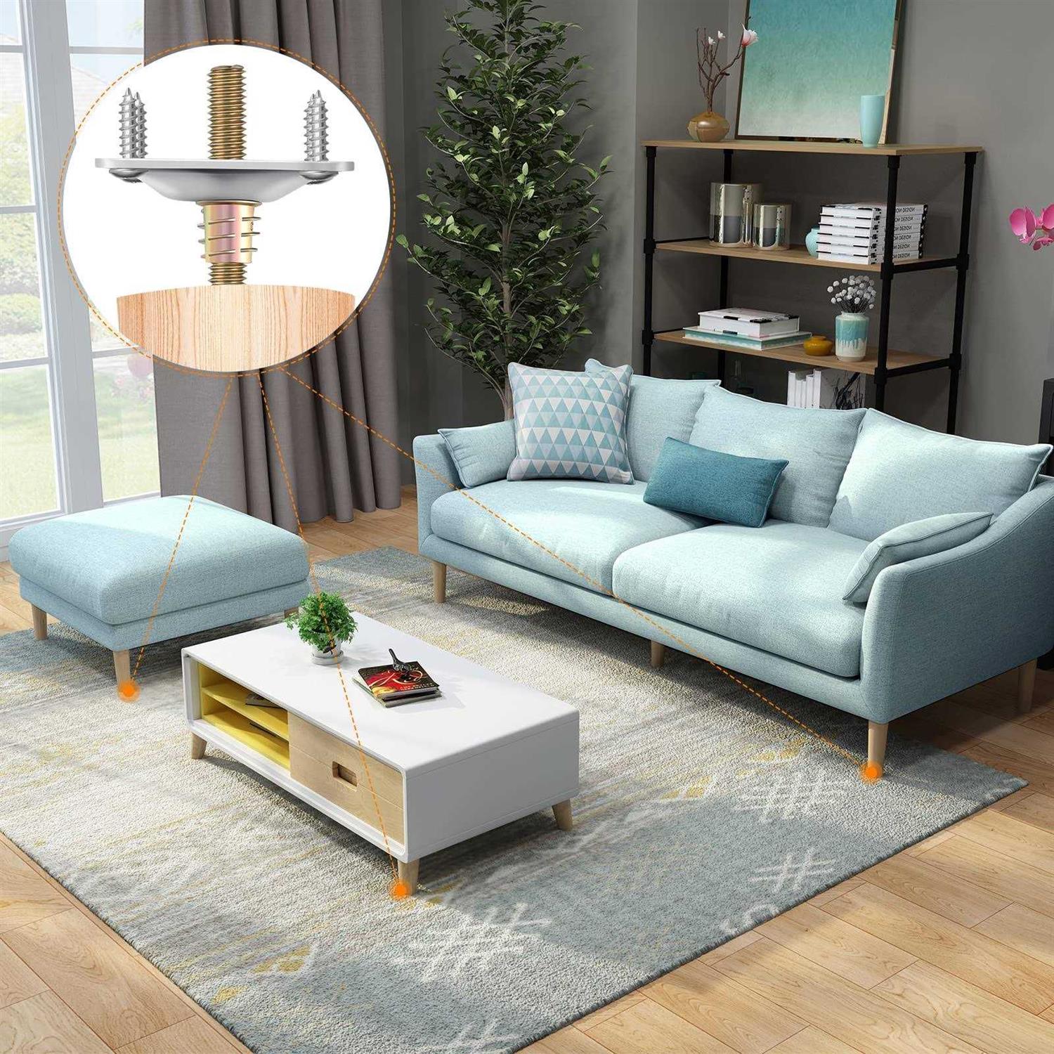 Leg Mounting Plates 4 Sets Furniture Leg Attachment Plates 5/16 Industrial Grade Flat Mounting T-Plates with Hanger Bolts - Image 4