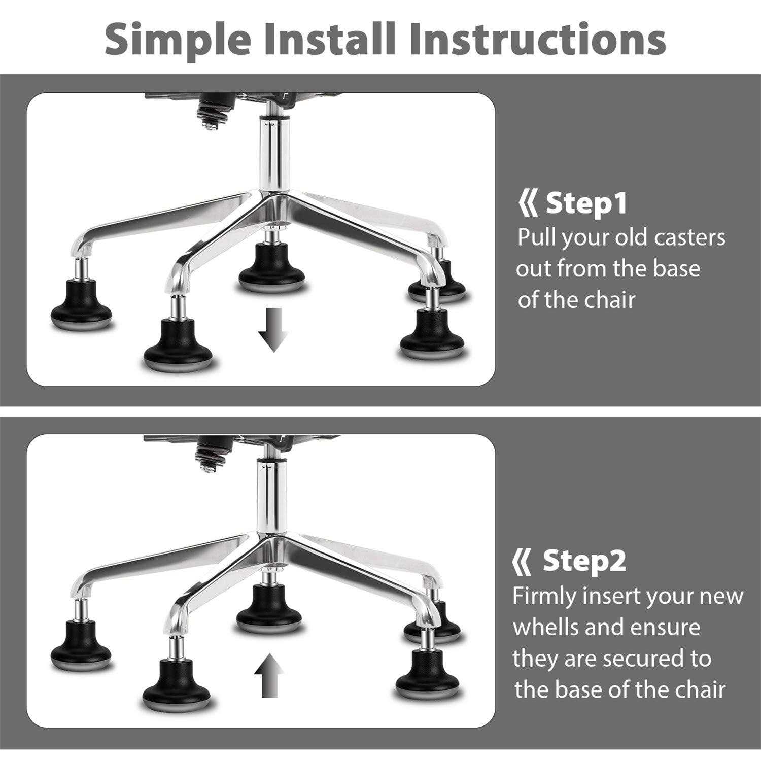 uvce Bell Glides Replacement Office Chair Swivel Caster Wheels to Fixed Stationary Castors - Image 4