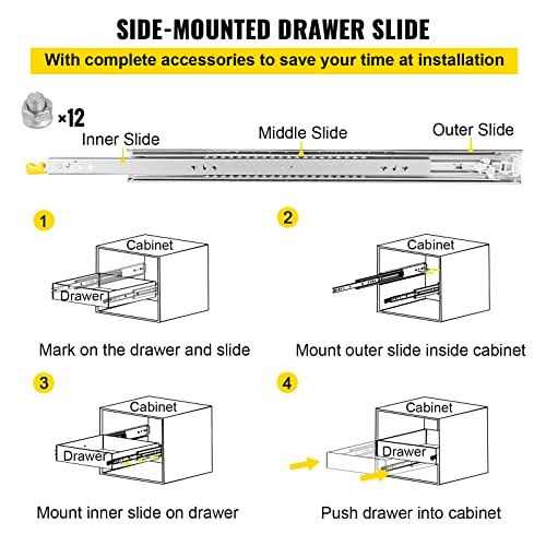 VEVOR Drawer Slides 1 Pair Locking Drawer Slides 250lbs Load Capacity - Image 3