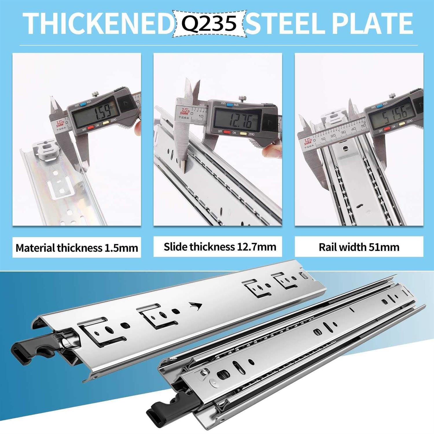 PHWALK 1 Pair Heavy Duty Drawer Slides Full Extension Ball Bearing Cabinet Telescoping Sliding Rails Tool Box Runners Tracks - Image 3