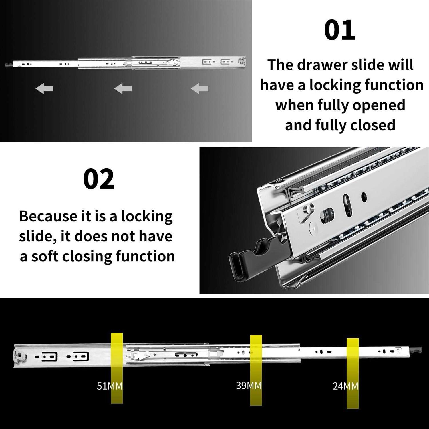 PHWALK 1 Pair Heavy Duty Drawer Slides Full Extension Ball Bearing Cabinet Telescoping Sliding Rails Tool Box Runners Tracks - Image 4