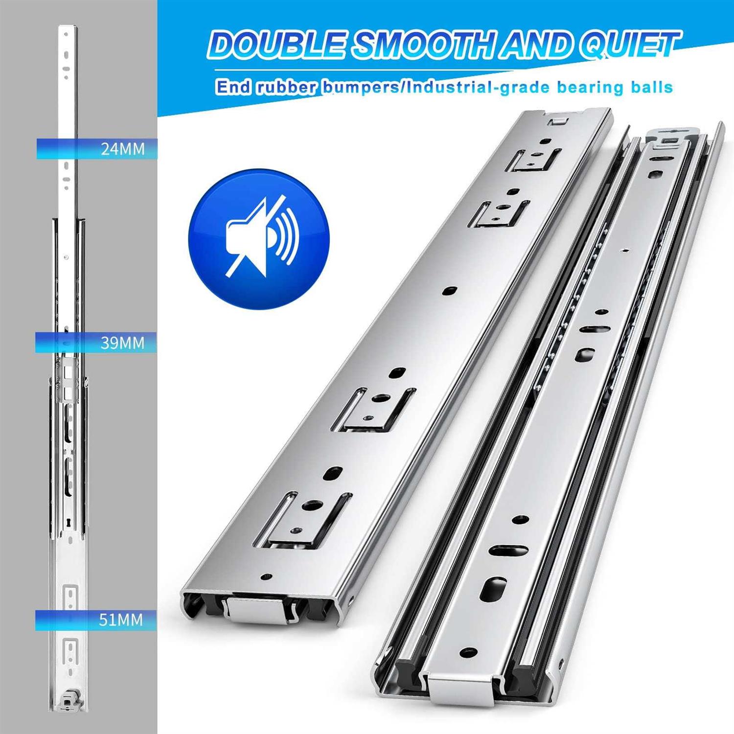 PHWALK 1 Pair Heavy Duty Drawer Slides Full Extension Ball Bearing Cabinet Telescoping Sliding Rails Tool Box Runners Tracks - Image 3