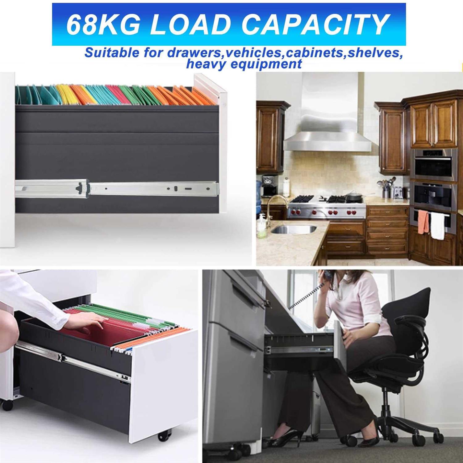 PHWALK 1 Pair Heavy Duty Drawer Slides Full Extension Ball Bearing Cabinet Telescoping Sliding Rails Tool Box Runners Tracks - Image 4