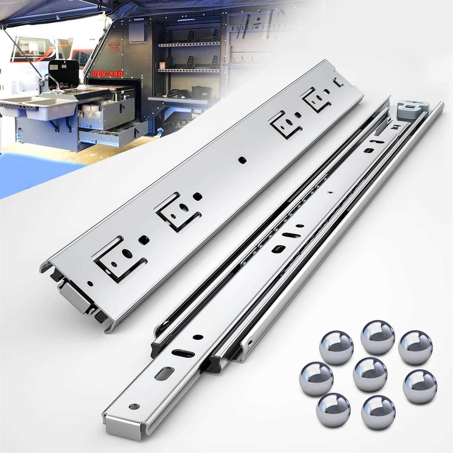 PHWALK 1 Pair Heavy Duty Drawer Slides Full Extension Ball Bearing Cabinet Telescoping Sliding Rails Tool Box Runners Tracks