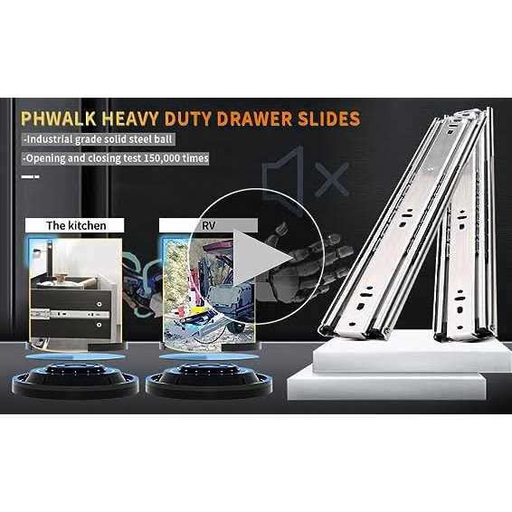 PHWALK 1 Pair Heavy Duty Drawer Slides Full Extension Ball Bearing Cabinet Telescoping Sliding Rails Tool Box Runners Tracks - Image 4
