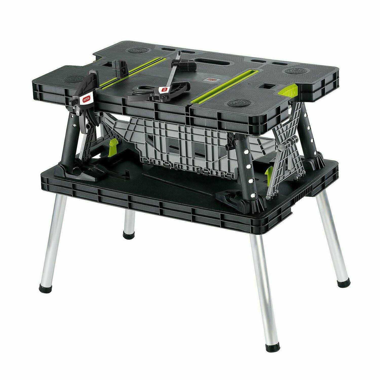 Keter Compact Portable Folding Garage Workbench Work Table with Clamps