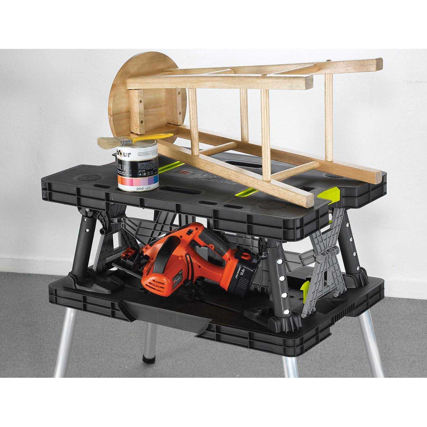 Keter Compact Portable Folding Garage Workbench Work Table with Clamps - Image 4