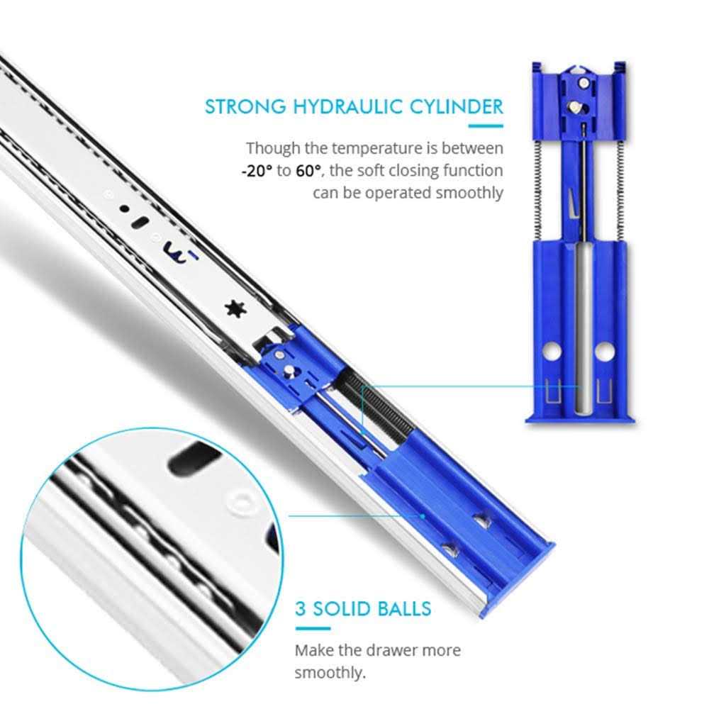 Tobinice 6 Pairs Hardware 3-Section Side Mount Soft Close Full Extension Ball Bearing Drawer Slides,100 LB Capacity Drawer - Image 3