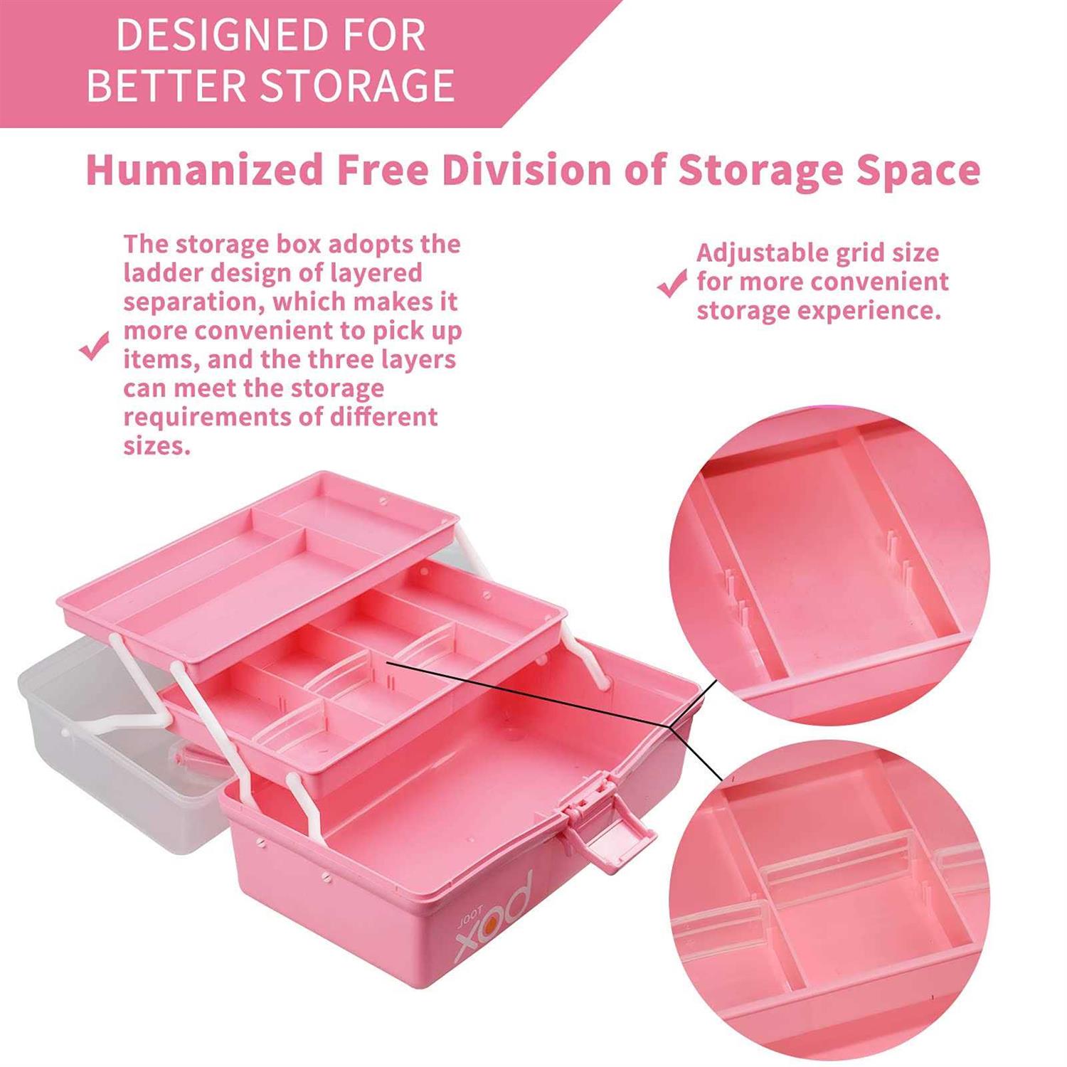 TERGOO 12in Three-layer Multipurpose Storage Box Folding Tool Box/Art & Crafts Case/Sewing Supplies Organizer/Medicine Box/Family First Aid Box - Image 3