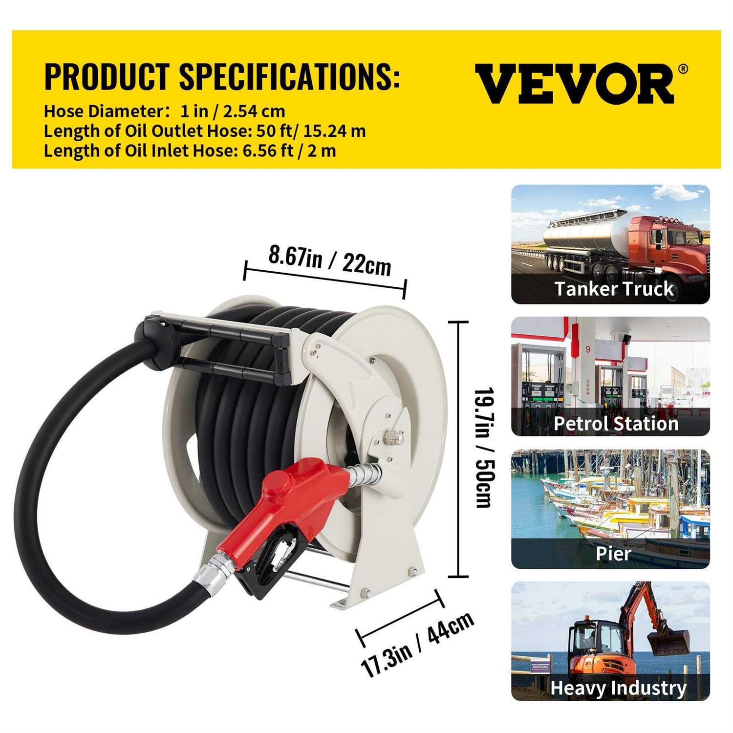VEVOR Fuel Hose Reel Extra Long Retractable Diesel Hose Reel - Image 5