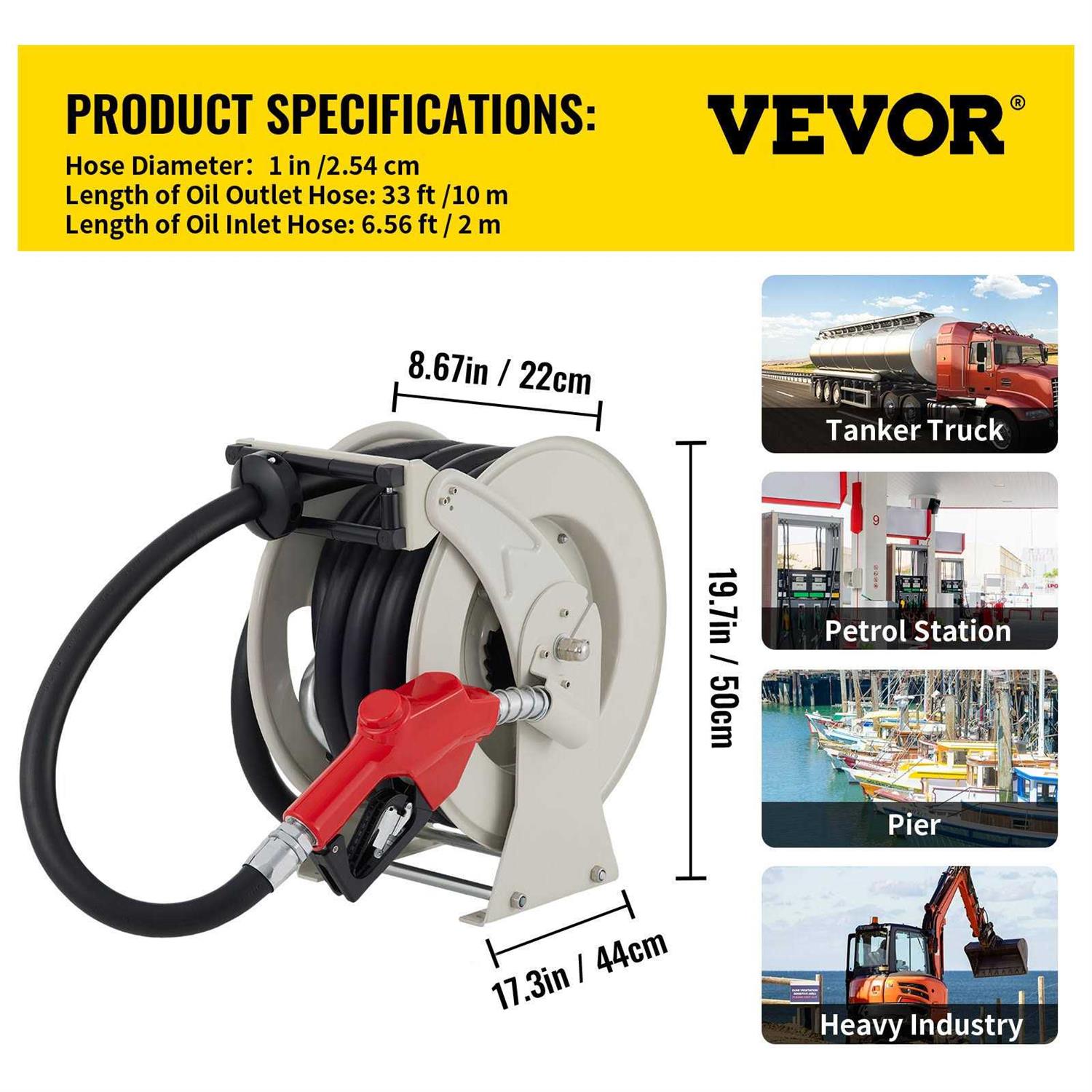 VEVOR Fuel Hose Reel Extra Long Retractable Diesel Hose Reel - Image 3
