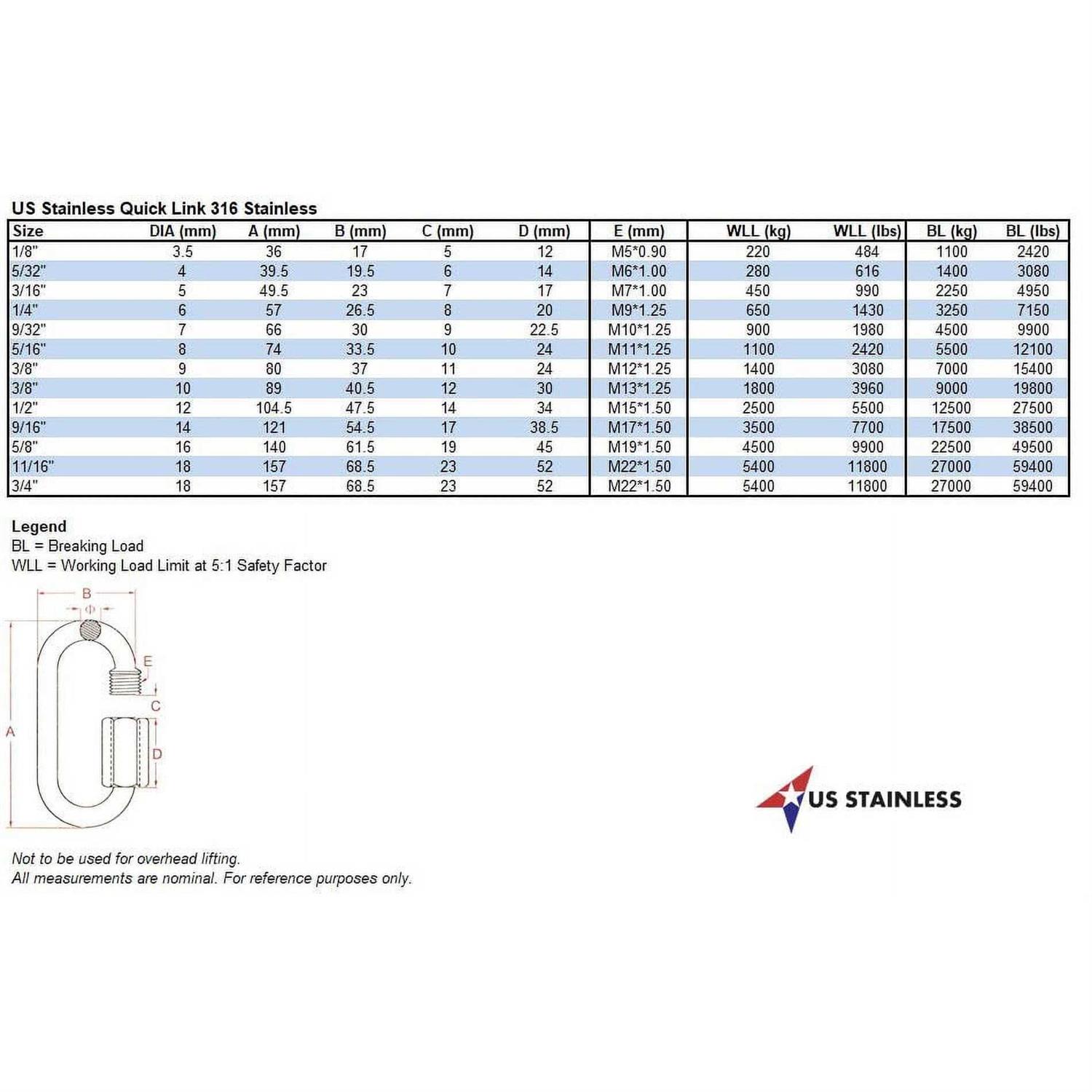 US Stainless Stainless Steel 316 Quick Link Marine Grade - Image 5