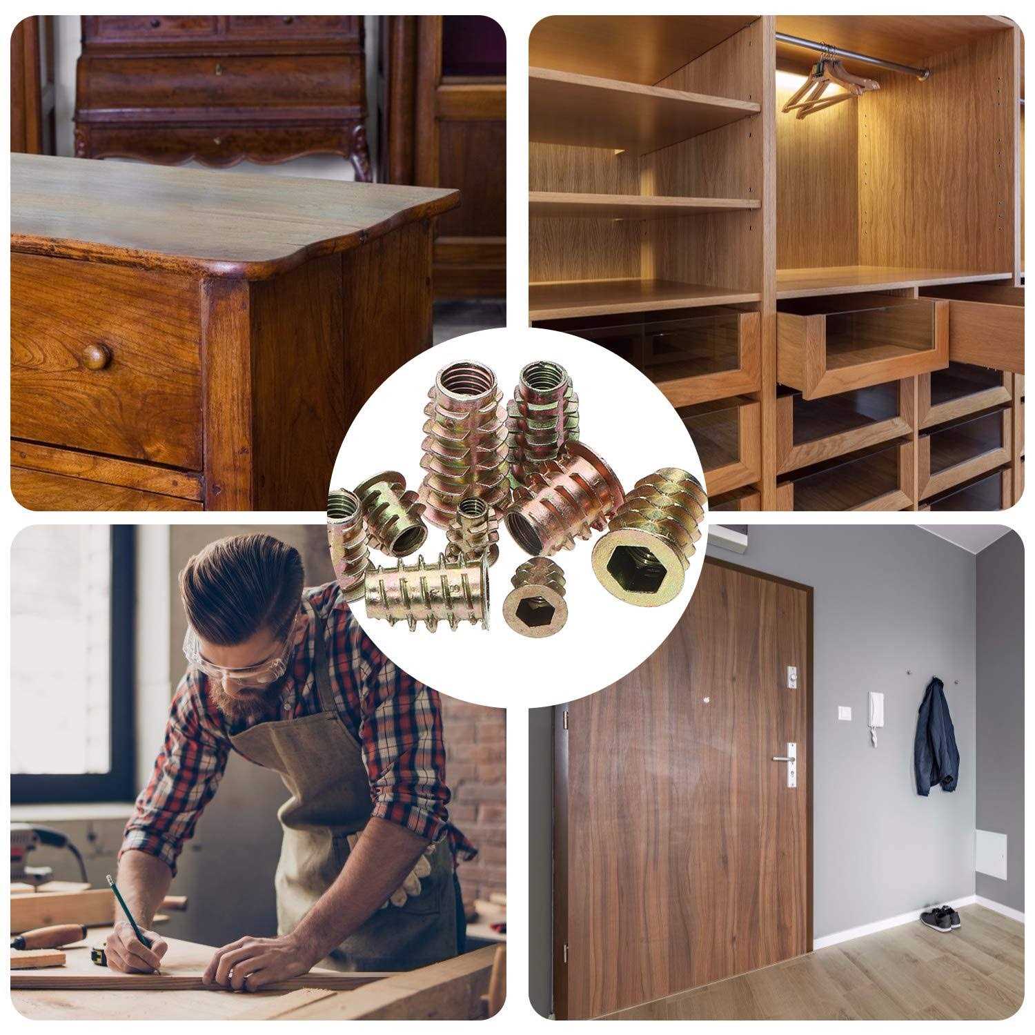 URLWALL 165PCS Threaded Inserts Nuts Wood Insert Assortment Tool Kit M4/M5/M6/M8 Furniture Screw in Nut Wood Inserts Metric Bolt Fastener Hex - Image 4