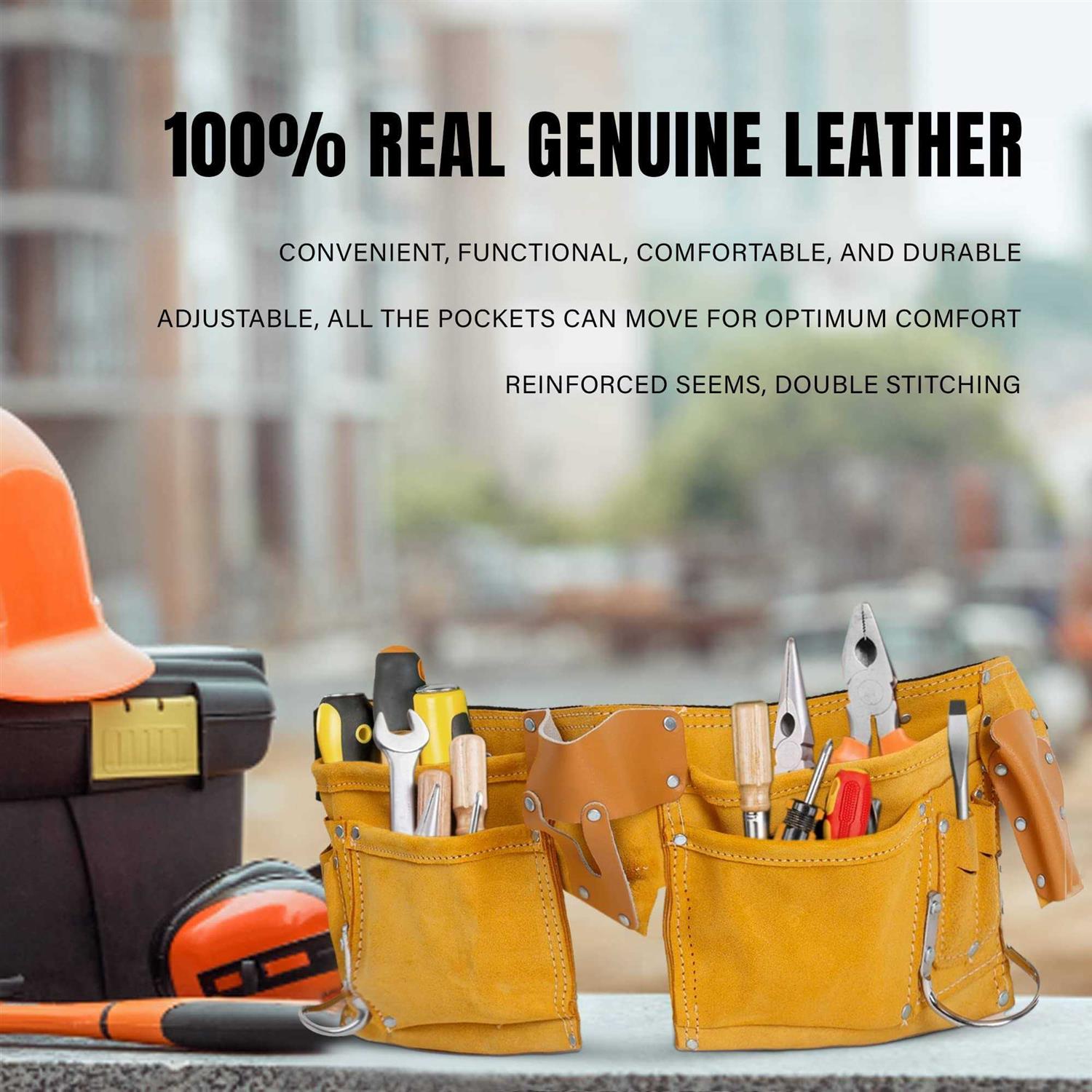 Virtionz Mwire Virtionz 11 Pocket Leather Tool Belt For Carpenter Construction Pouchframers Handyman Electricianbrown Colourbelts Adjusts From 33 Upto - Image 4