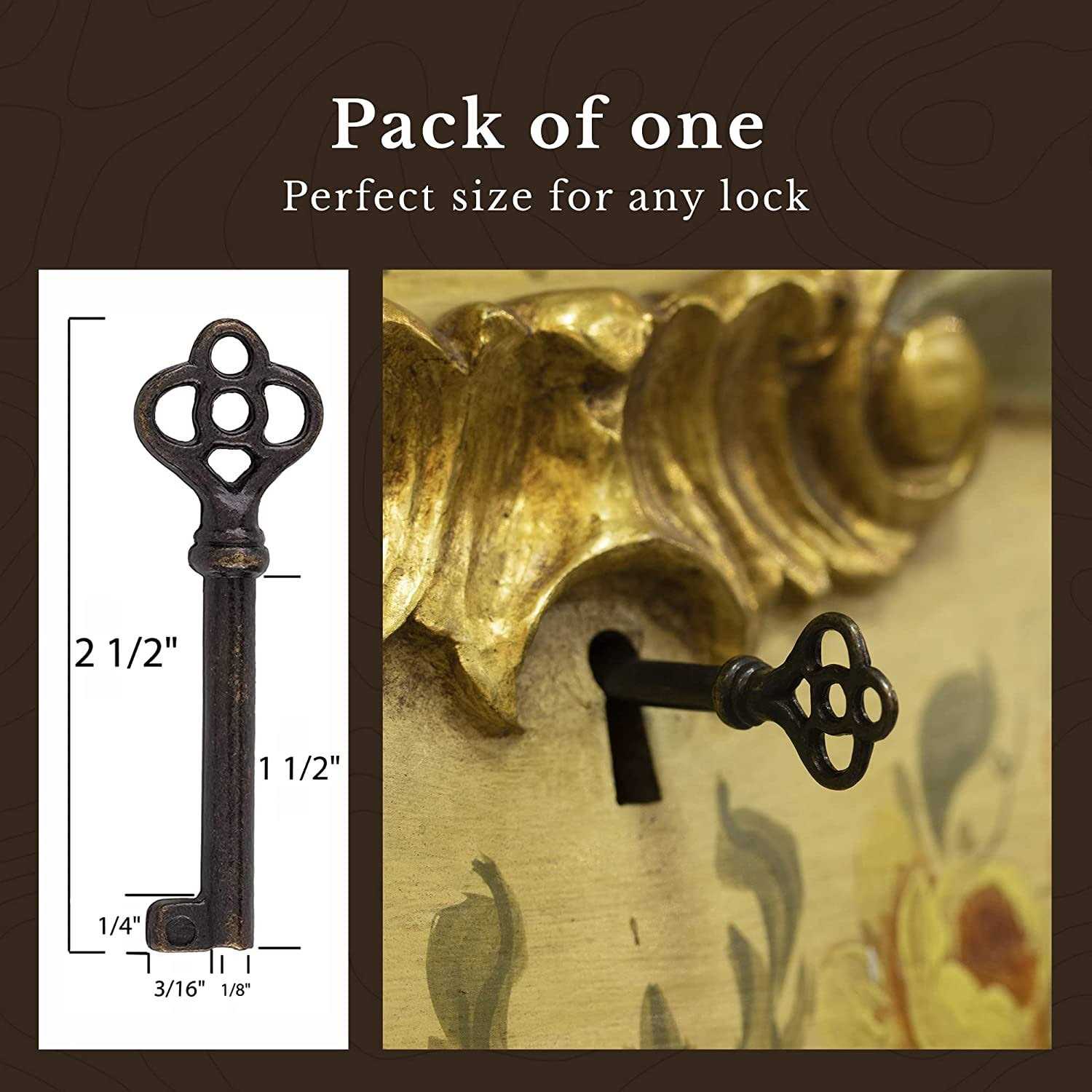 UNIQANTIQ HARDWARE SUPPLY Antique Brass Hollow Barrel Skeleton Key for Cabinet Doors - Image 4