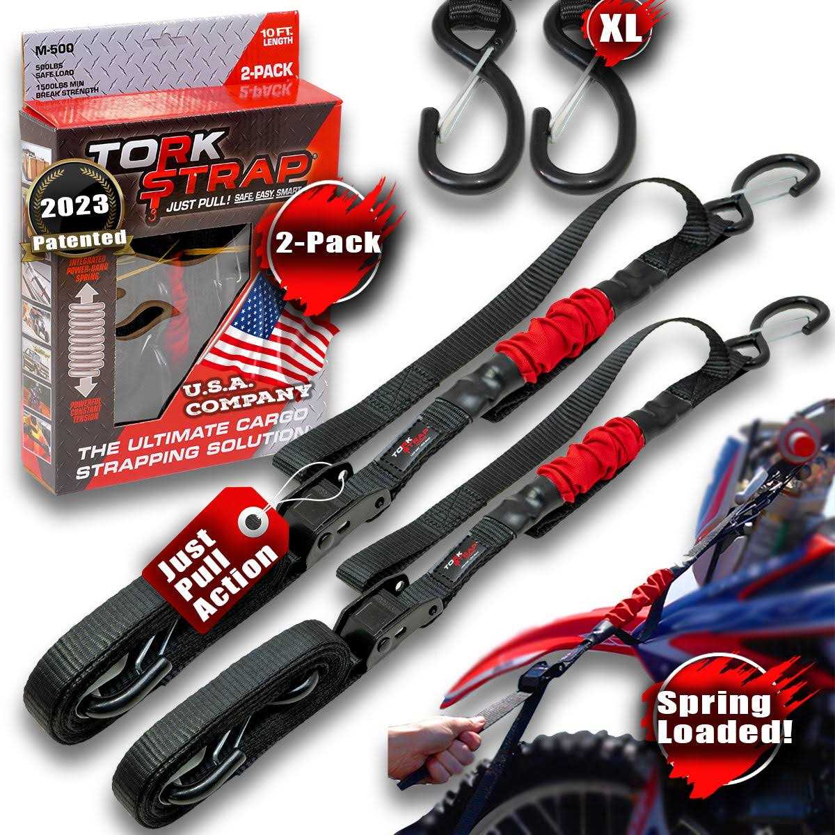 TorkStrap M500 10' x 1'' Spring Loaded Tie Down Straps Adapts to Load Shifts - Image 5