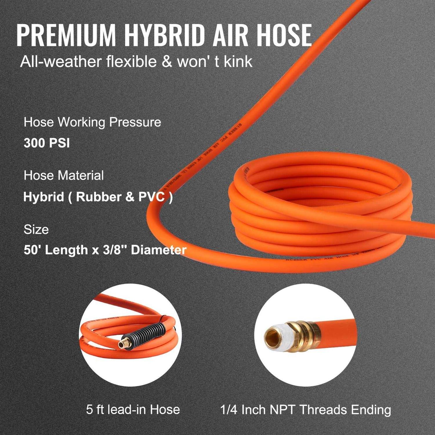 VEVOR Retractable Air Hose Reel 3/8 IN x 50 FT Hybrid Air Hose Max 300PSI - Image 4
