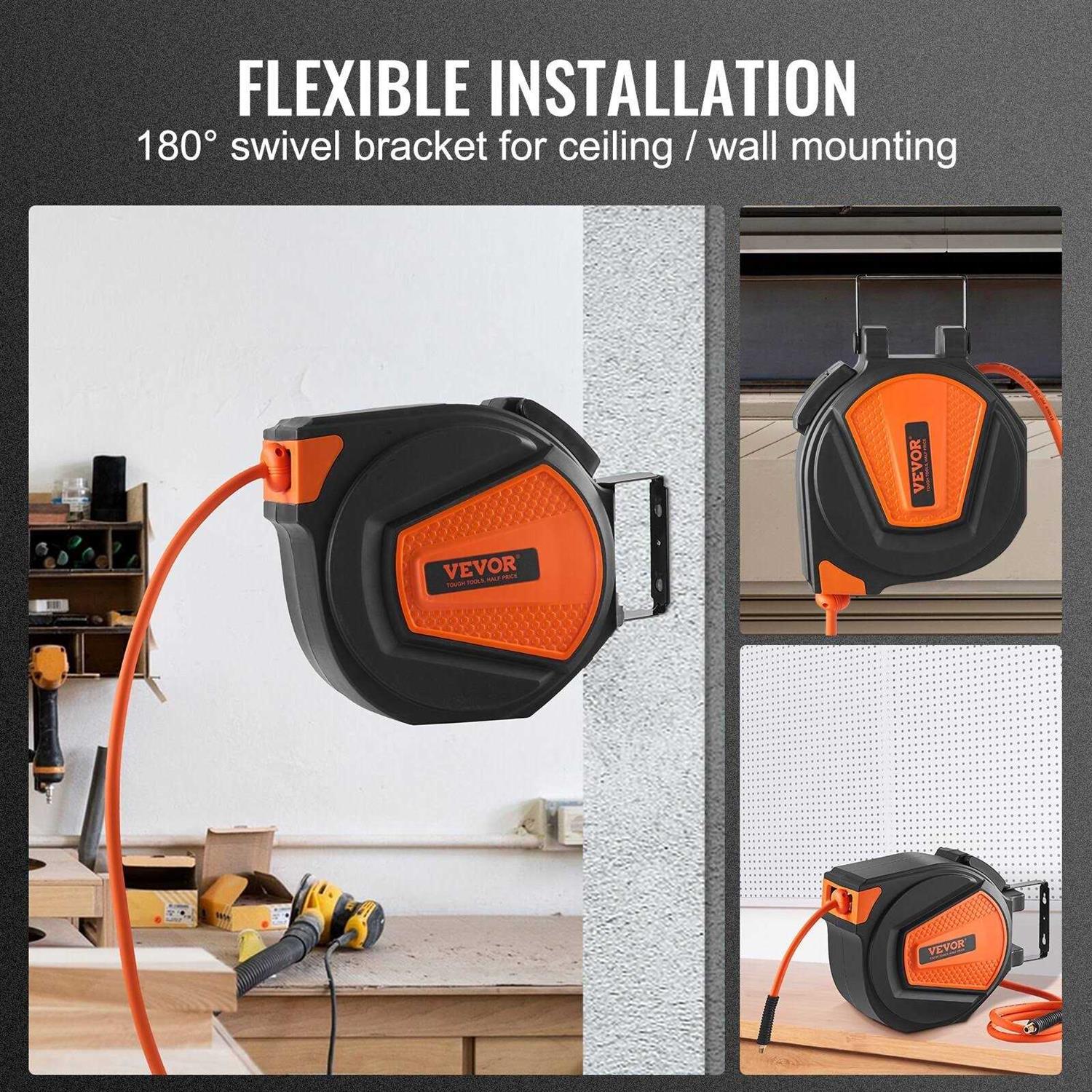 VEVOR Retractable Air Hose Reel 3/8 IN x 50 FT Hybrid Air Hose Max 300PSI - Image 5