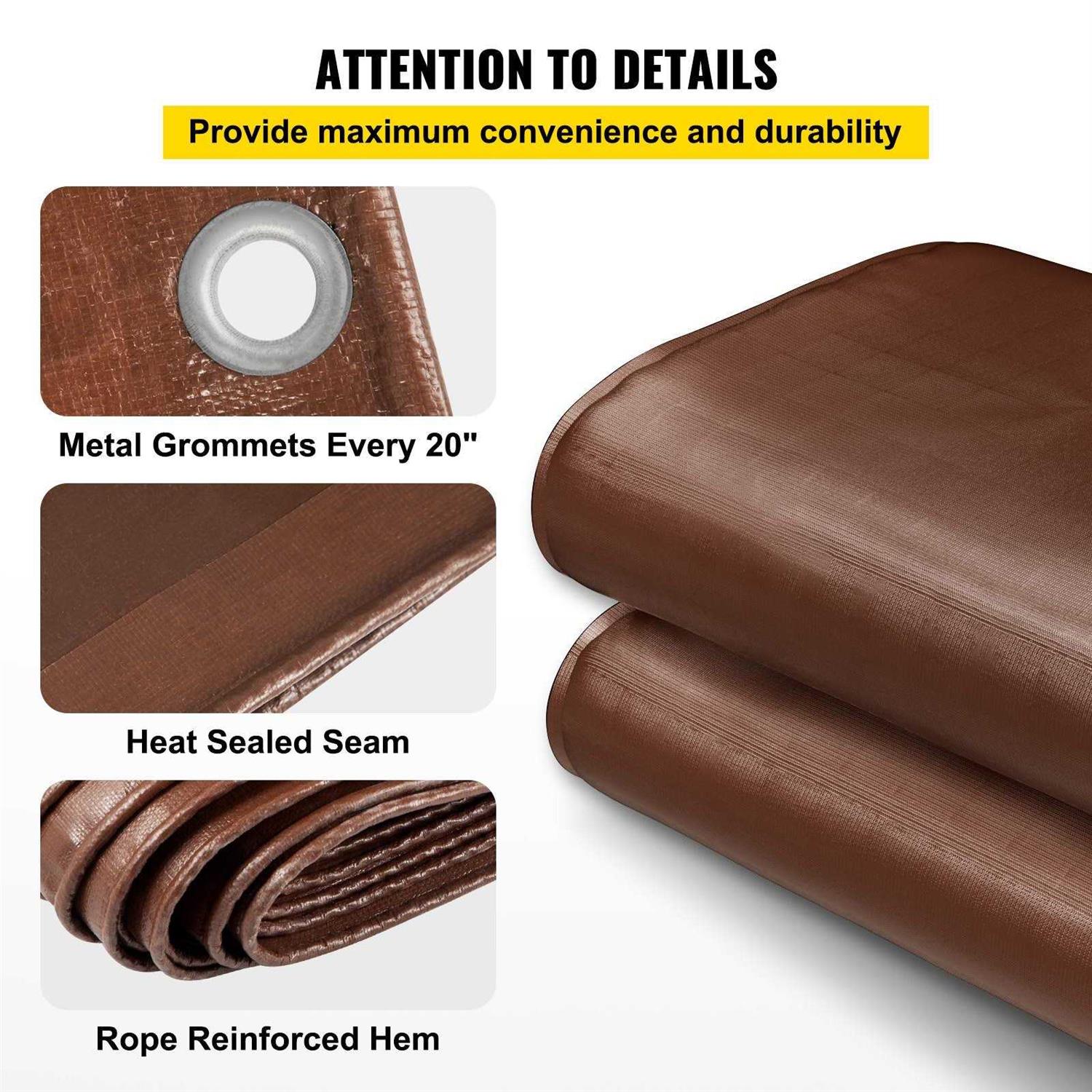 Vevor Heavy Duty Tarp 16 Mil Thick, Waterproof & Sunproof Outdoor Cover, Rip and Tear Proof PE Tarpaulin with Grommets and Reinforced - Image 3