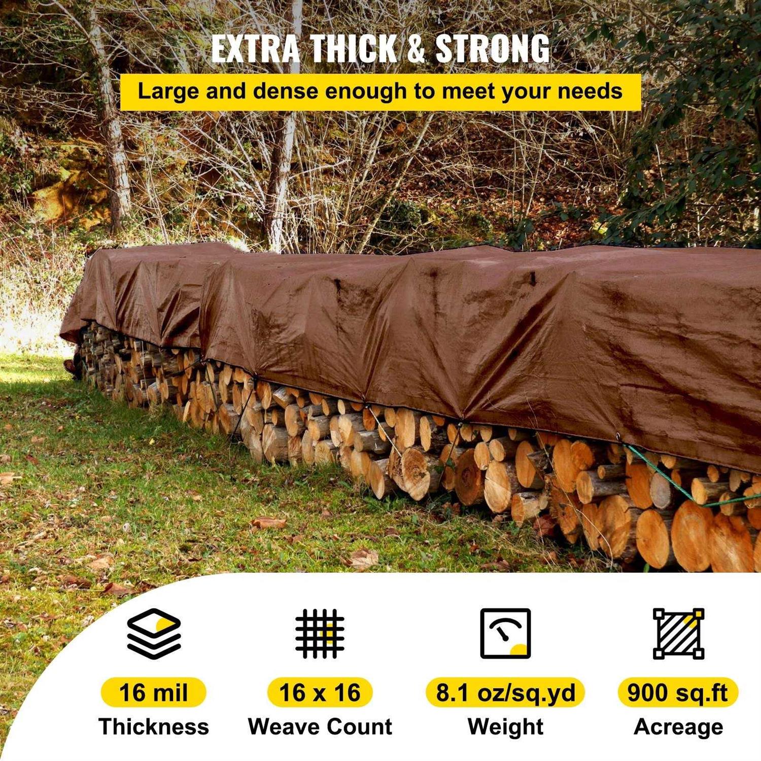 Vevor Heavy Duty Tarp 16 Mil Thick, Waterproof & Sunproof Outdoor Cover, Rip and Tear Proof PE Tarpaulin with Grommets and Reinforced - Image 5