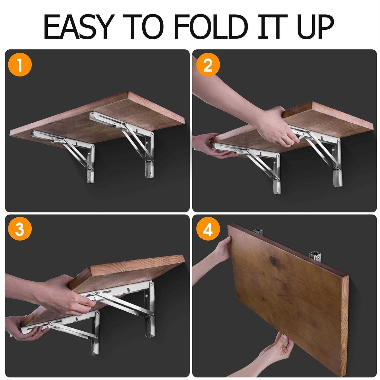 Folding Shelf Brackets 12 Inch Pynsseu Heavy Duty Stainless Steel Collapsible Wall Mounted Shelf Bracket for DIY Table Work Bench - Image 2