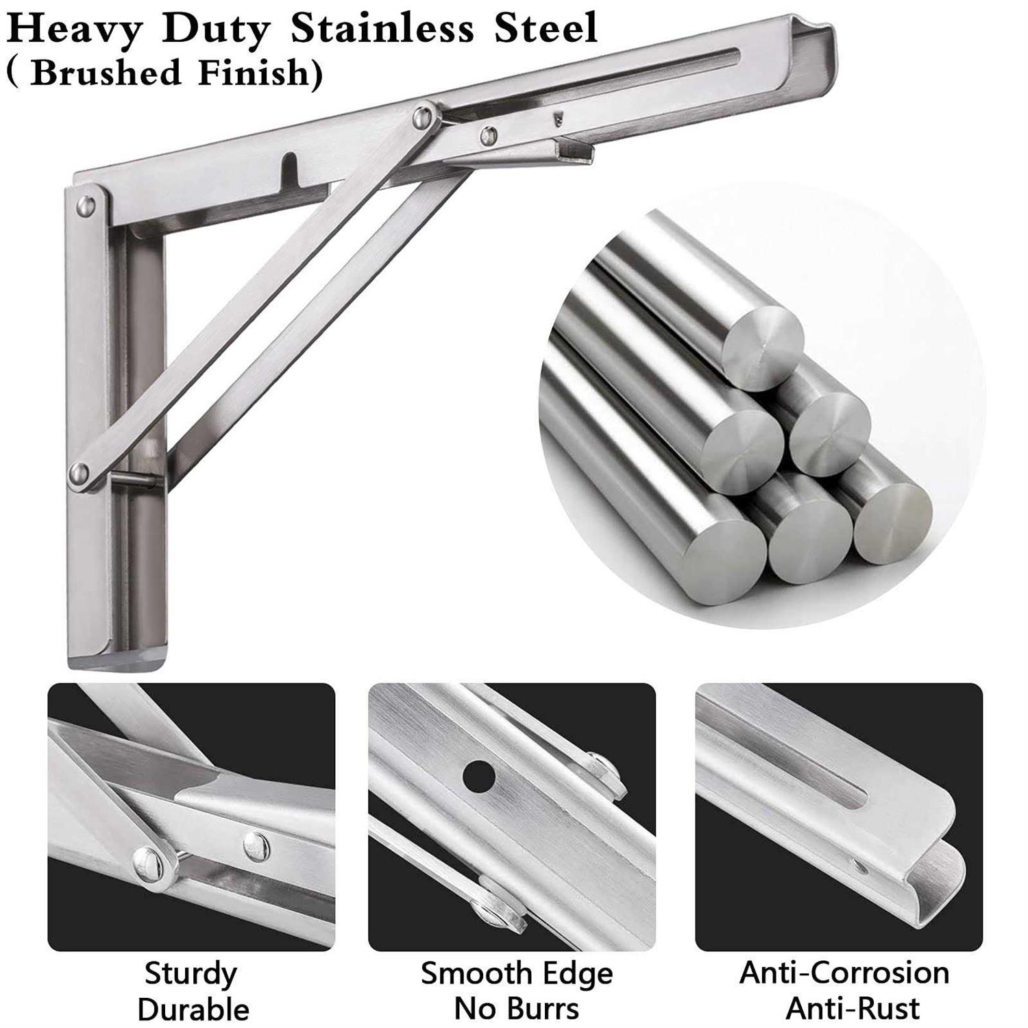 Folding Shelf Brackets 12 Inch Pynsseu Heavy Duty Stainless Steel Collapsible Wall Mounted Shelf Bracket for DIY Table Work Bench - Image 4