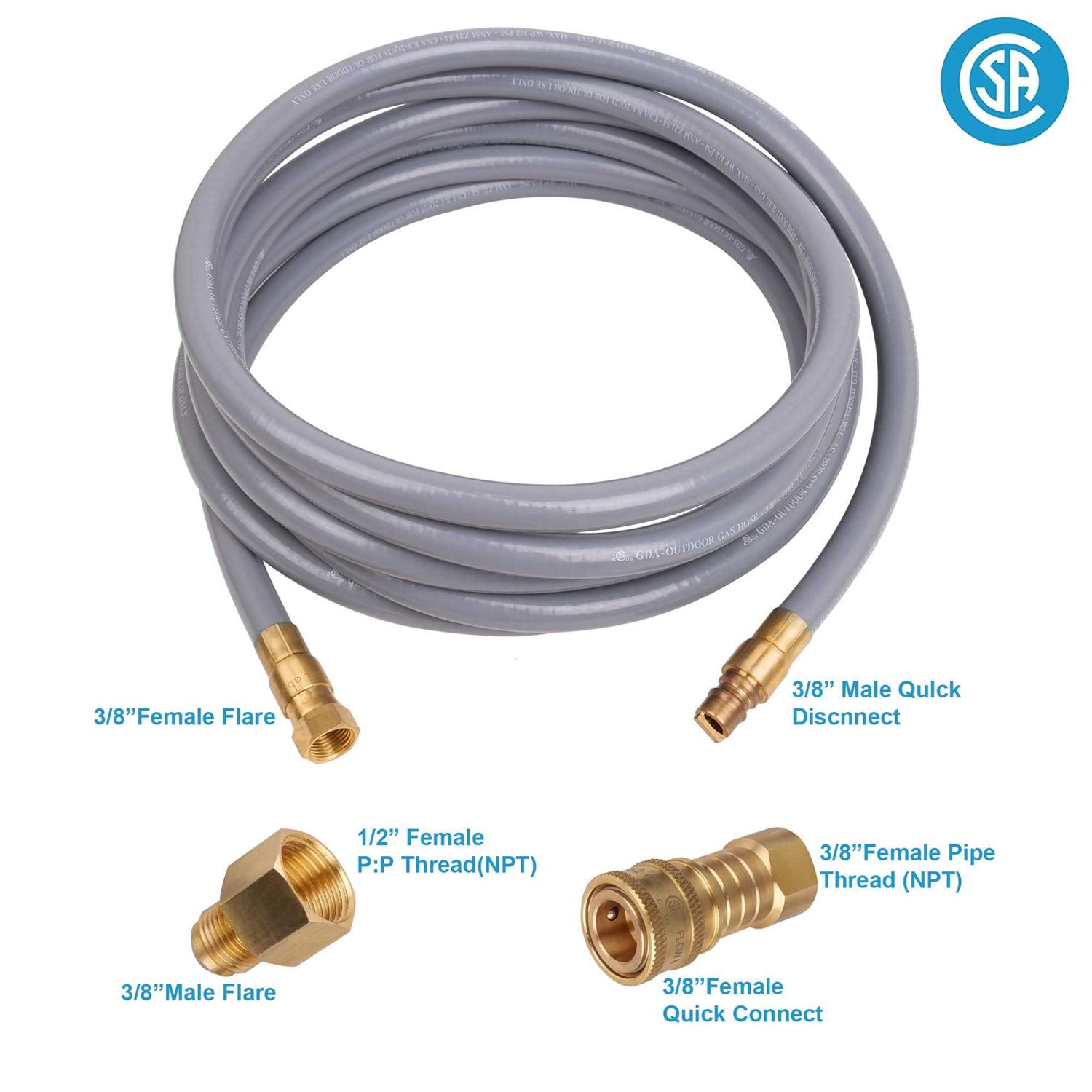 Empava 15 ft. x 3/8 in. Natural Gas Hose with Quick Connect Fittings - Image 3