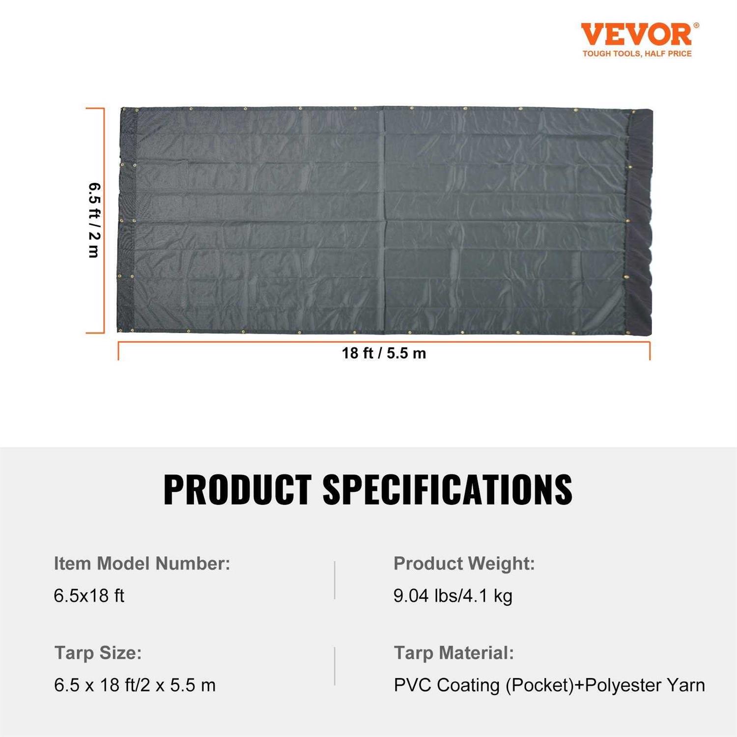 VEVOR Dump Truck Mesh Tarp PVC Coated Black Heavy Duty Cover with 5.5 18oz Double Pocket - Image 3