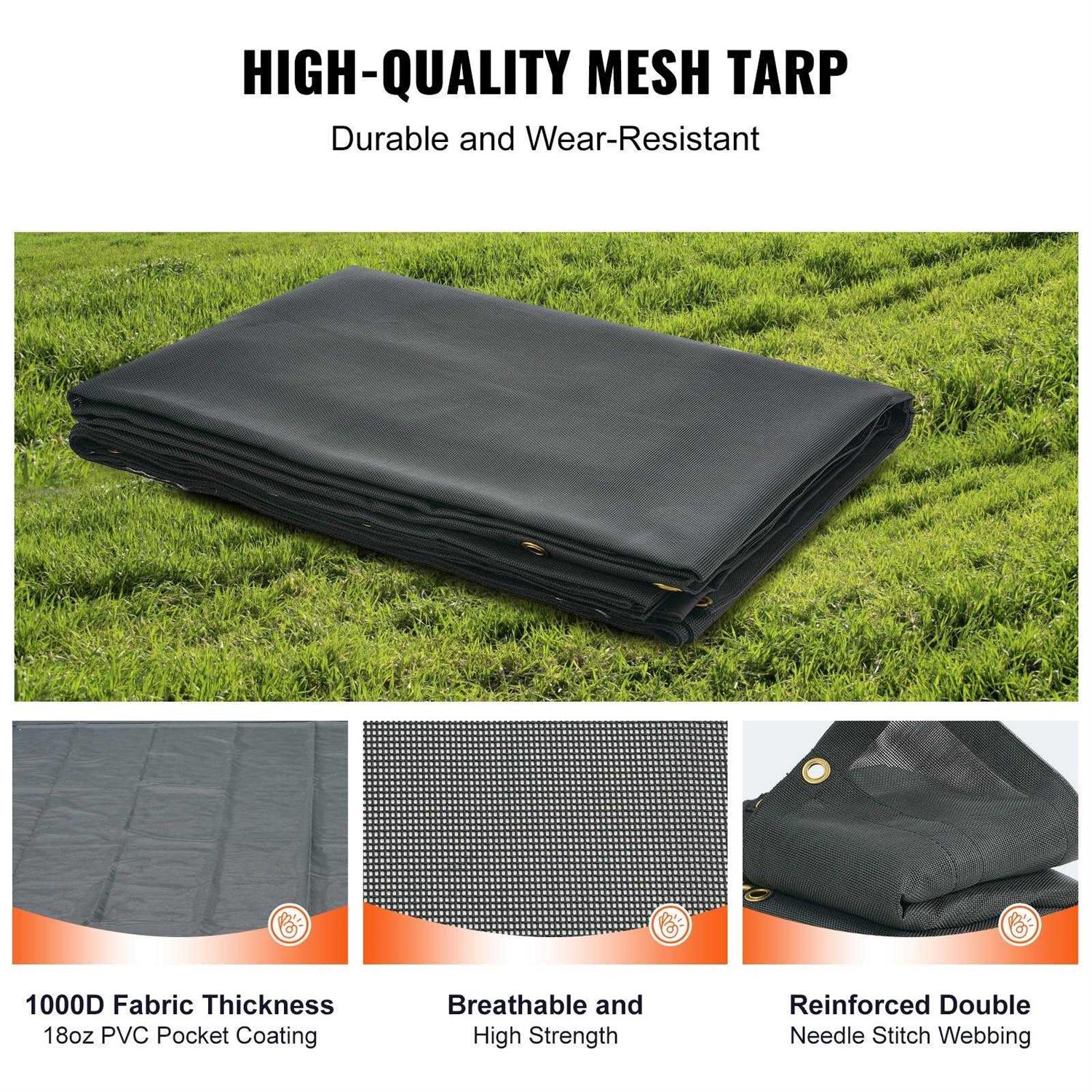VEVOR Dump Truck Mesh Tarp PVC Coated Black Heavy Duty Cover with 5.5 18oz Double Pocket - Image 4