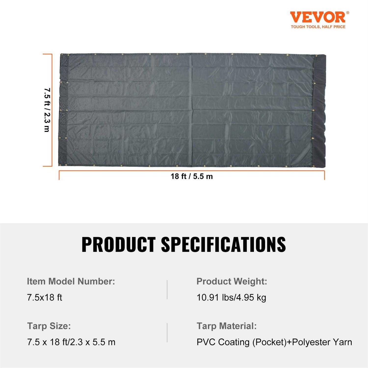 VEVOR Dump Truck Mesh Tarp PVC Coated Black Heavy Duty Cover with 5.5 18oz Double Pocket - Image 3