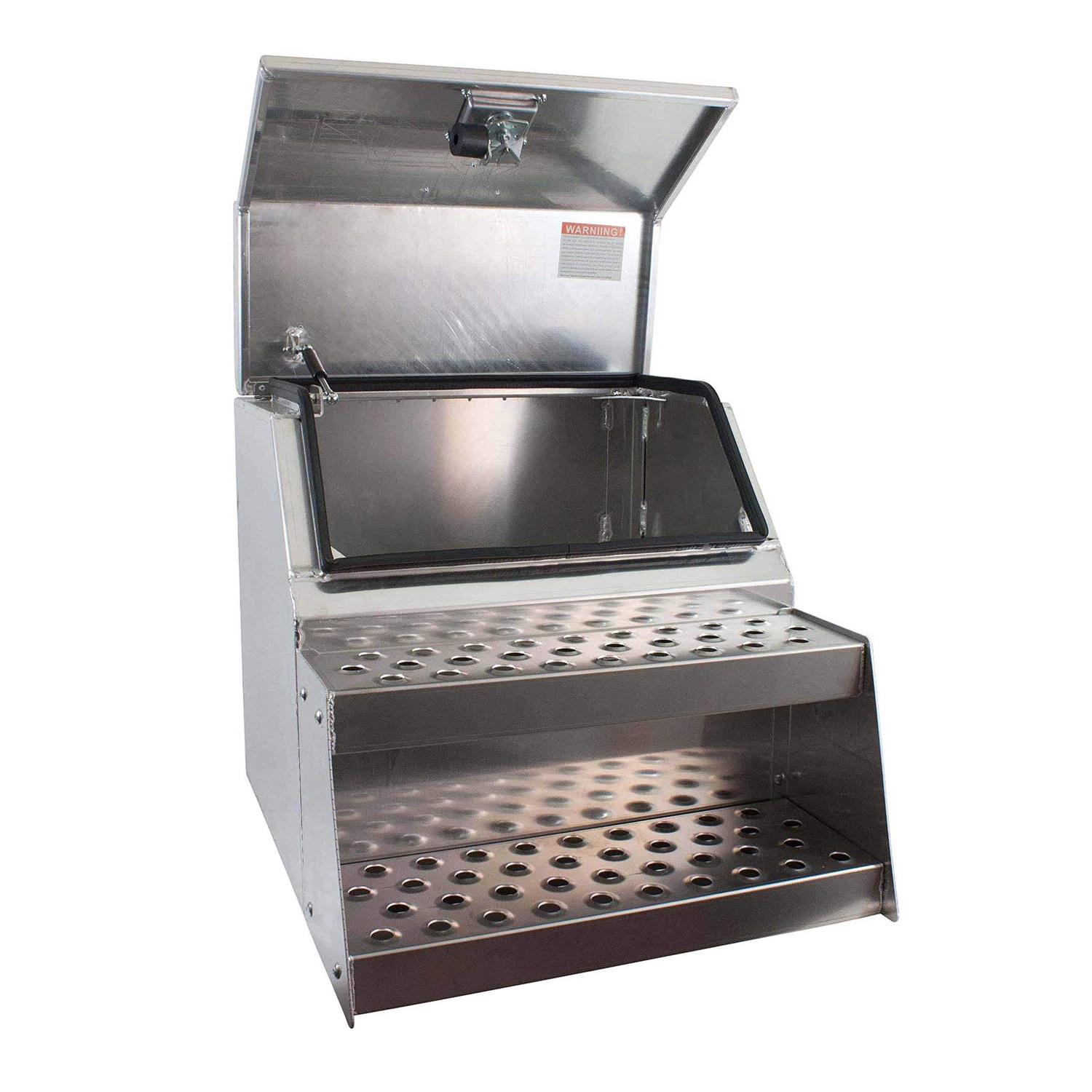 Mytee Products Aluminum Side Mount Semi Truck Tool Box with Saddle Step Open Wide Design & T-Handle Latch Lock