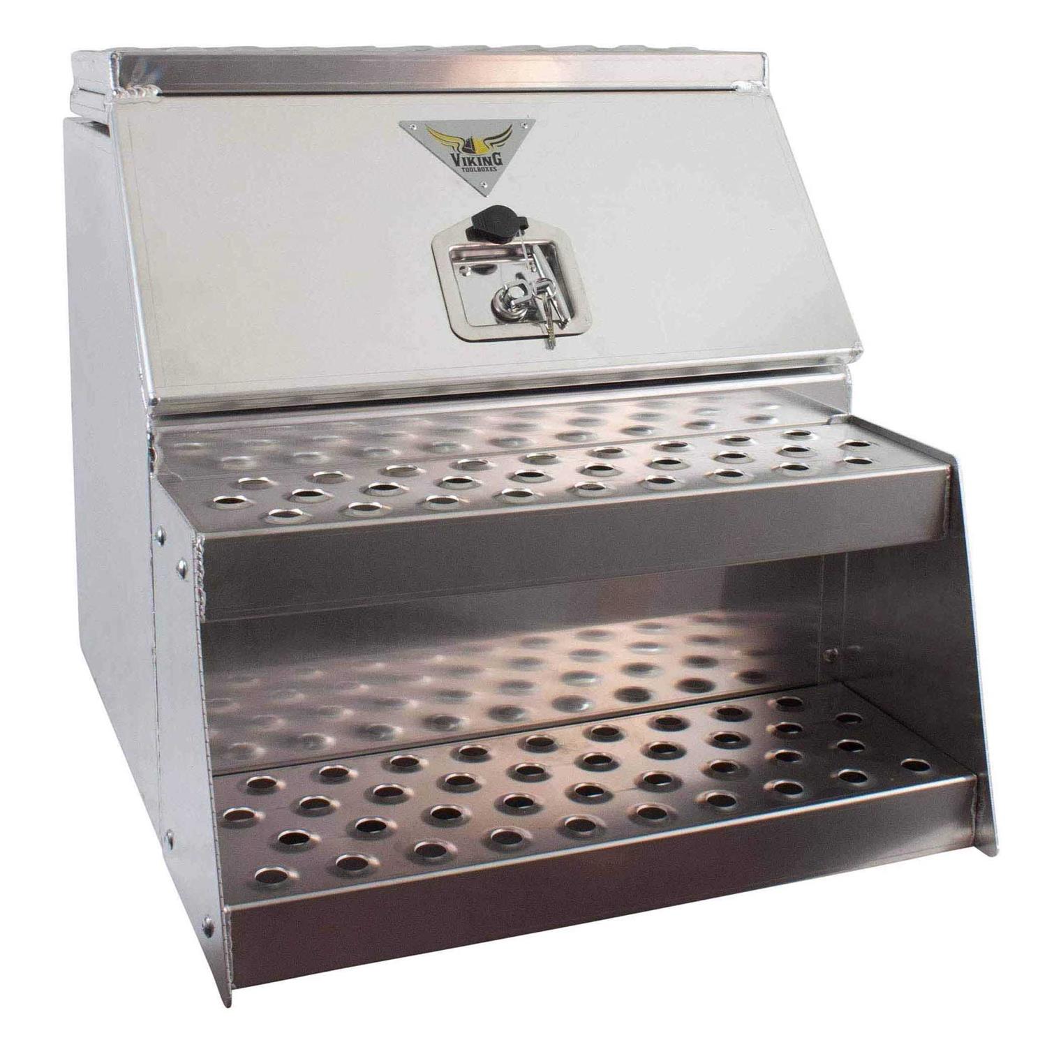 Mytee Products Aluminum Side Mount Semi Truck Tool Box with Saddle Step Open Wide Design & T-Handle Latch Lock - Image 4