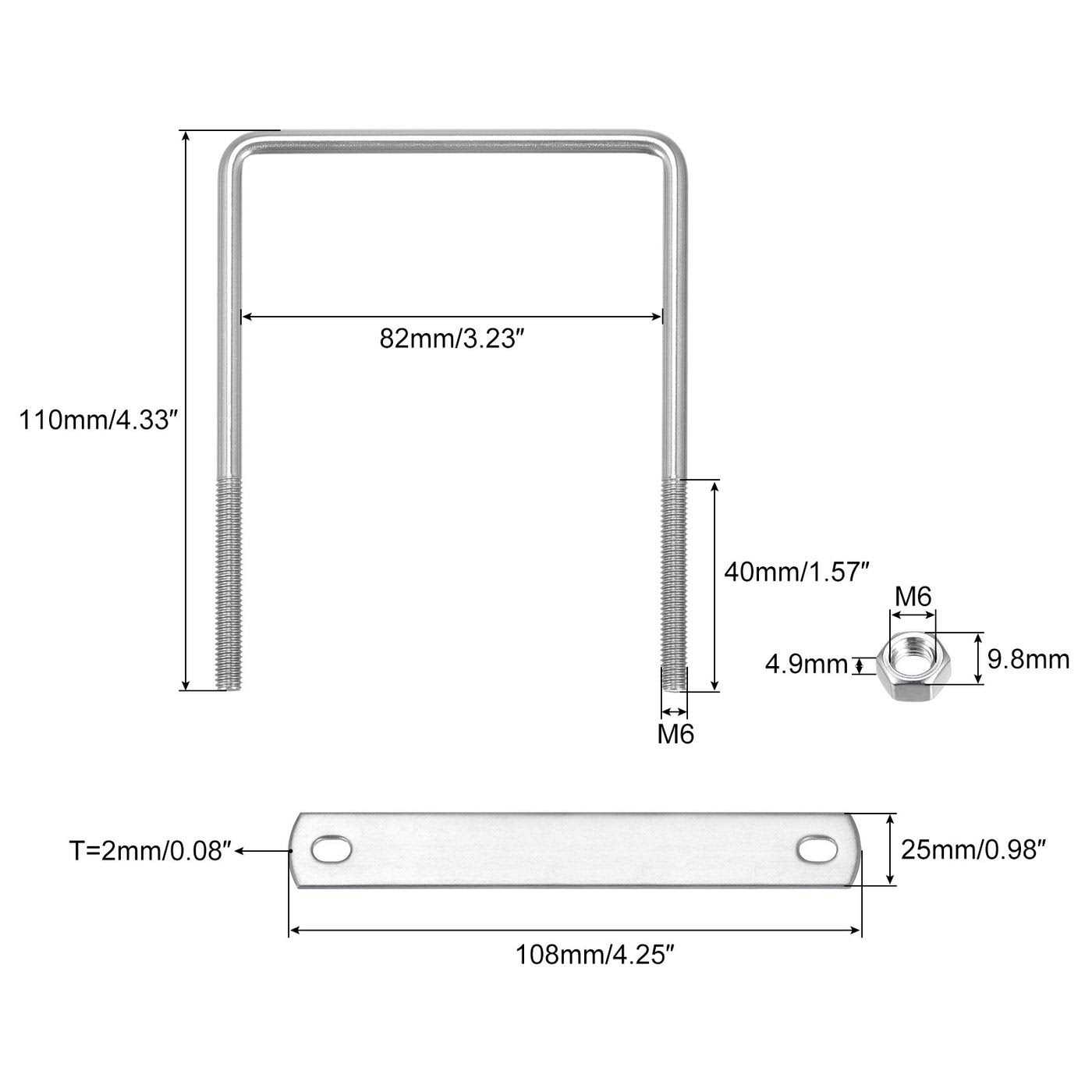 uxcell Square U Bolts, W Nuts and Plate - Image 4