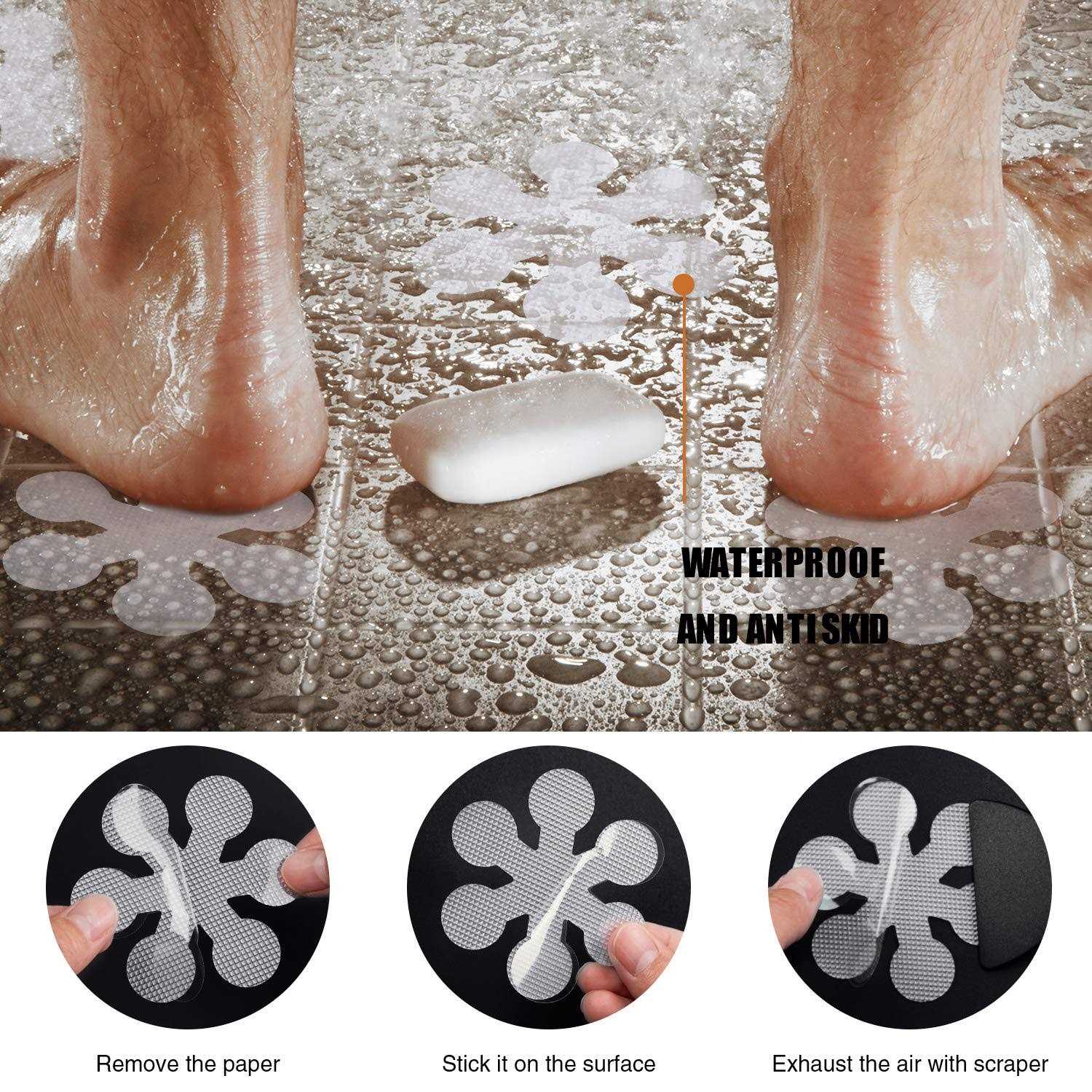 Secopad Bathtub Stickers Non-Slip 24 PCS Safety Shower Treads Adhesive Appliques with Premium Scraper - Image 3
