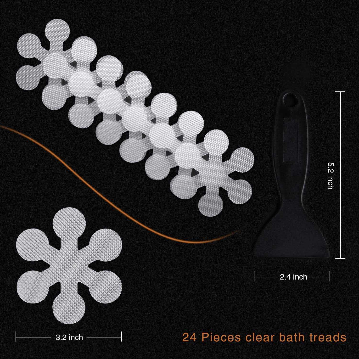 Secopad Bathtub Stickers Non-Slip 24 PCS Safety Shower Treads Adhesive Appliques with Premium Scraper - Image 4